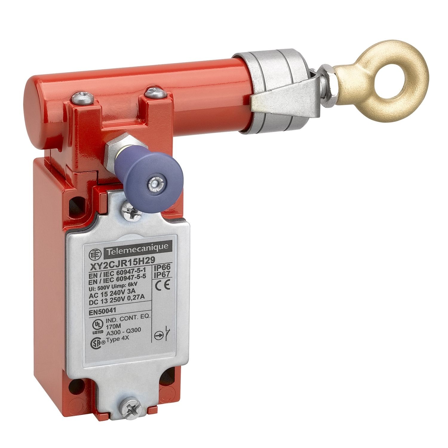 XY2CJR15 Latching emergency stop rope pull switch, Telemecanique rope pull switches XY2C, e XY2CJ, right side, 1NC+1 NO, Pg13.5