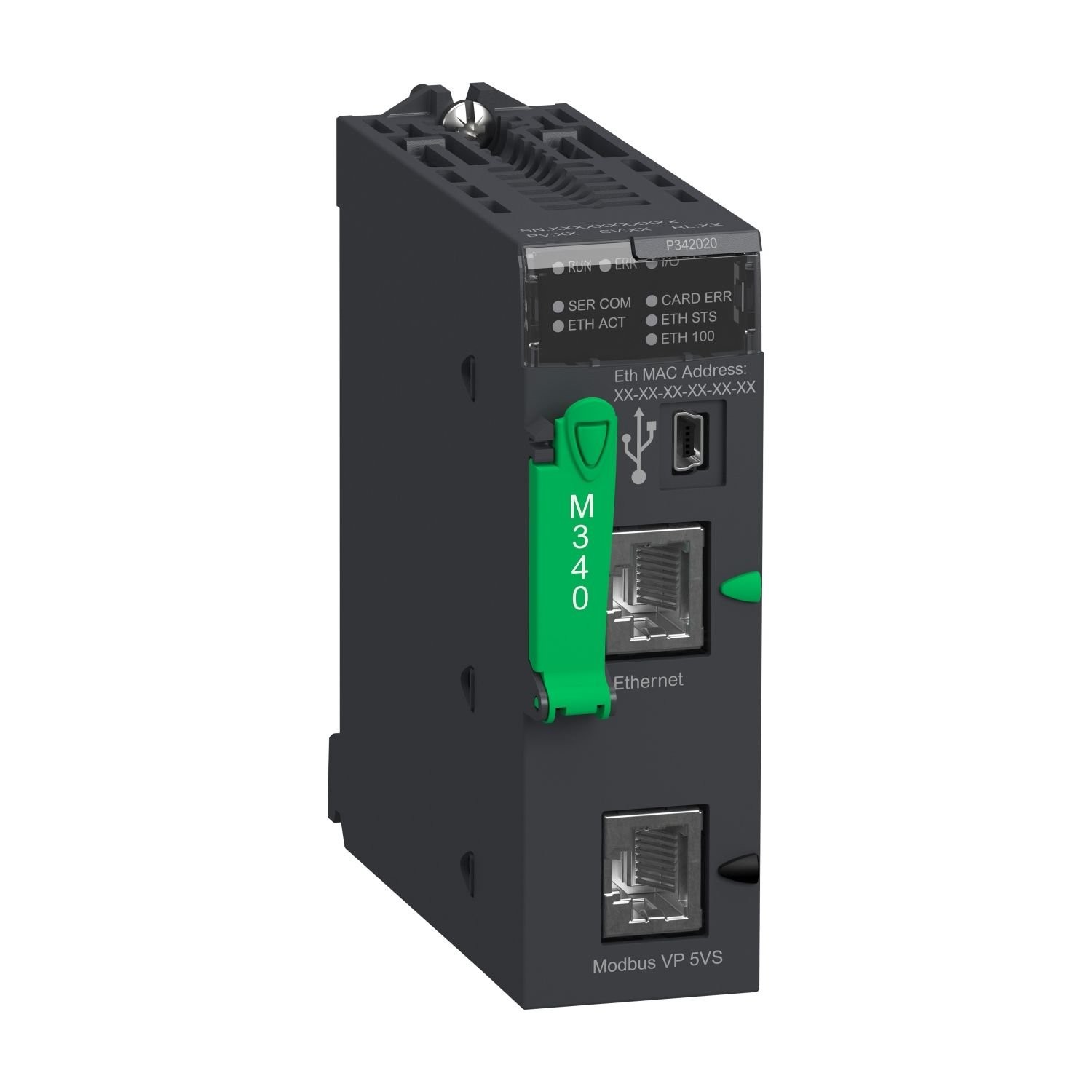 Schneider Electric BMXP342020 processor, Modicon M340, max 1024 discrete, 256 analog IO, Modbus, Ethernet