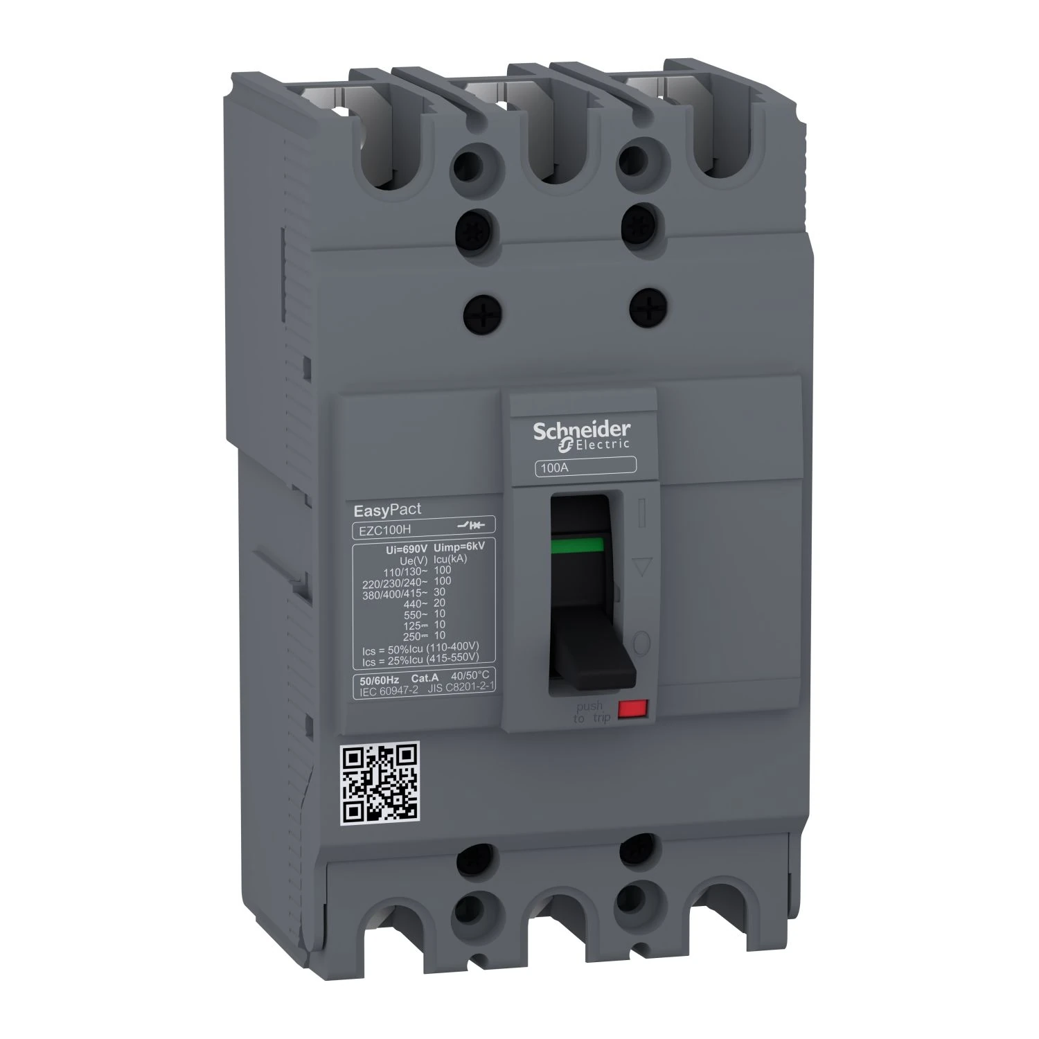 EZC100H3025 Schneider Electric circuit breaker,EasyPact EZC100H ,TMD, 25A ,3 poles 3d
