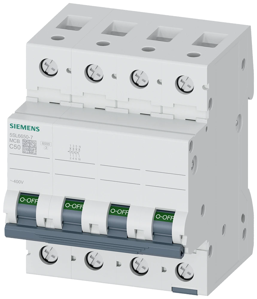 5SL6650-7 Disjoncteur miniature 400 V 6 kA, 3 pôles + N, C, 50 A