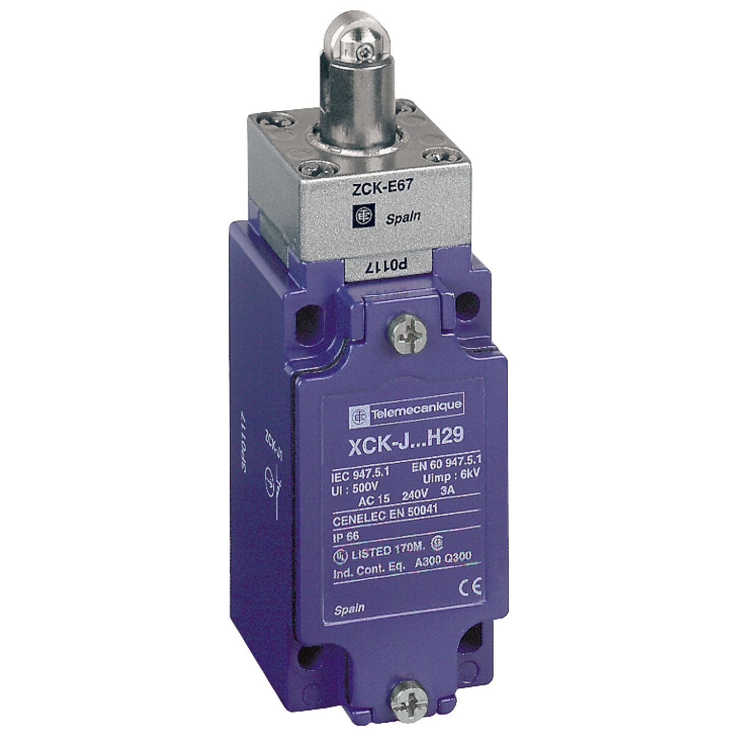 Telemecanique XCKJ167 Limit switch, XC Standard, XCKJ, steel roller plunger reinforced, 1NC+1 NO, snap, Pg13