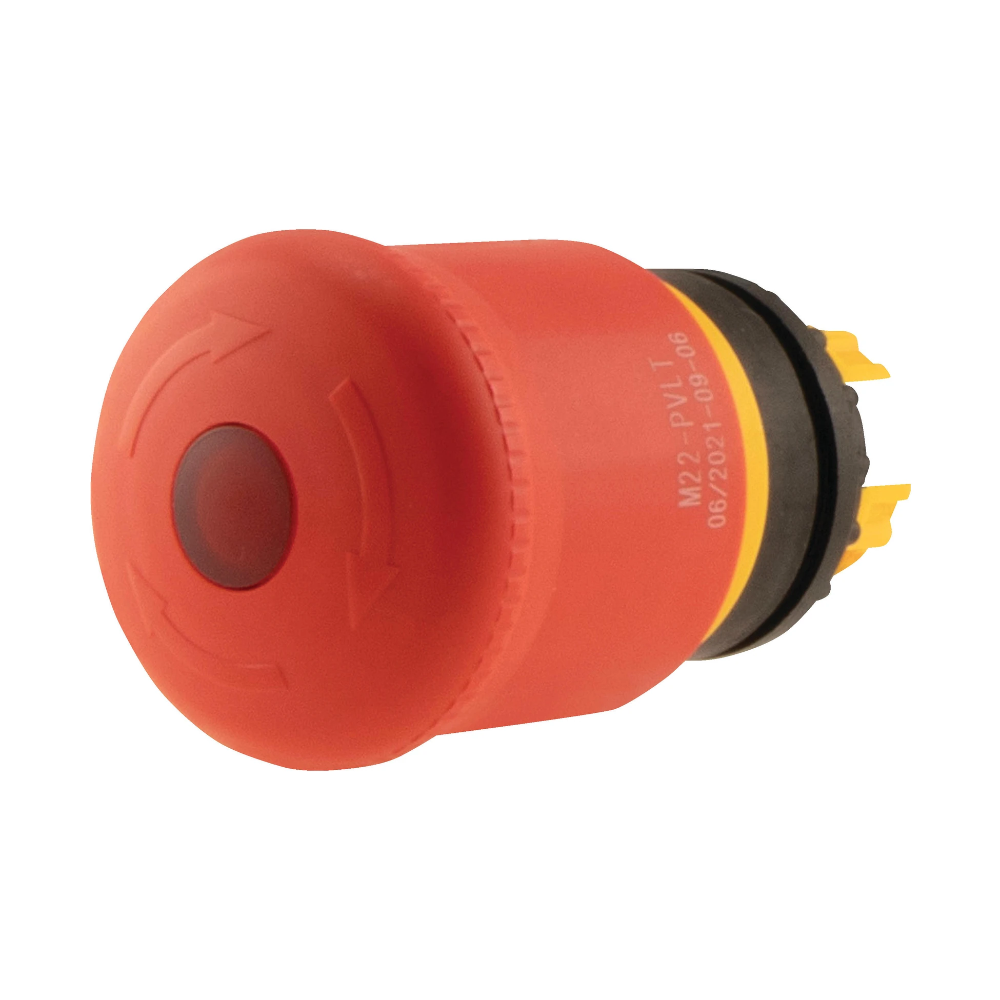 263469 EATON M22-PVLT - Emergency stop/emergency switching off pushbutton, RMQ-Titan, Mushroom-shaped, 38 mm, Illuminated with LED element, Turn-to-release function, Red, yellow, RAL 3000