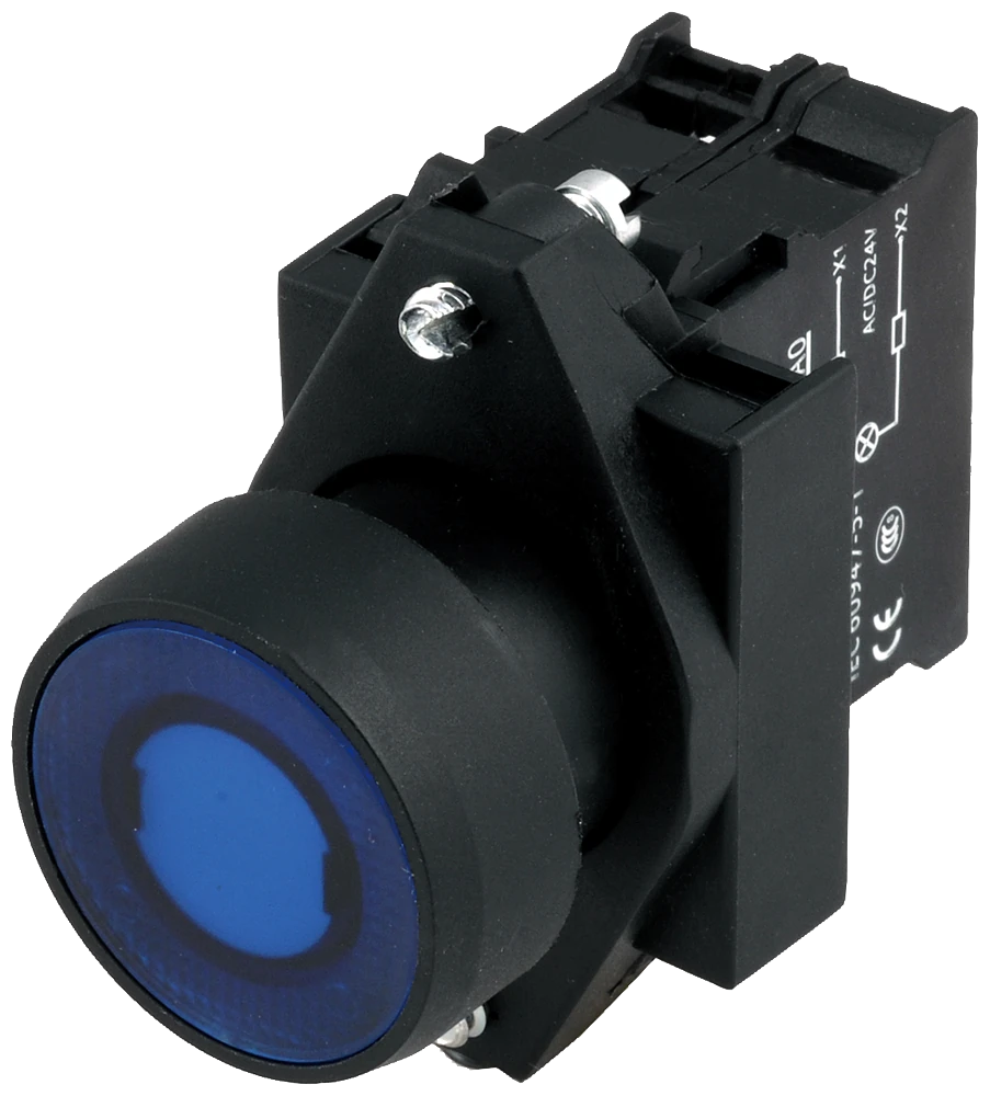 3SB6113-0DB20-1CA0 Siemens Complete unit combination 22 mm plastic black round illuminated pushbutton momentary with flat button with holder with integ. LED, 24V AC/DC screw terminal, 1 NC red