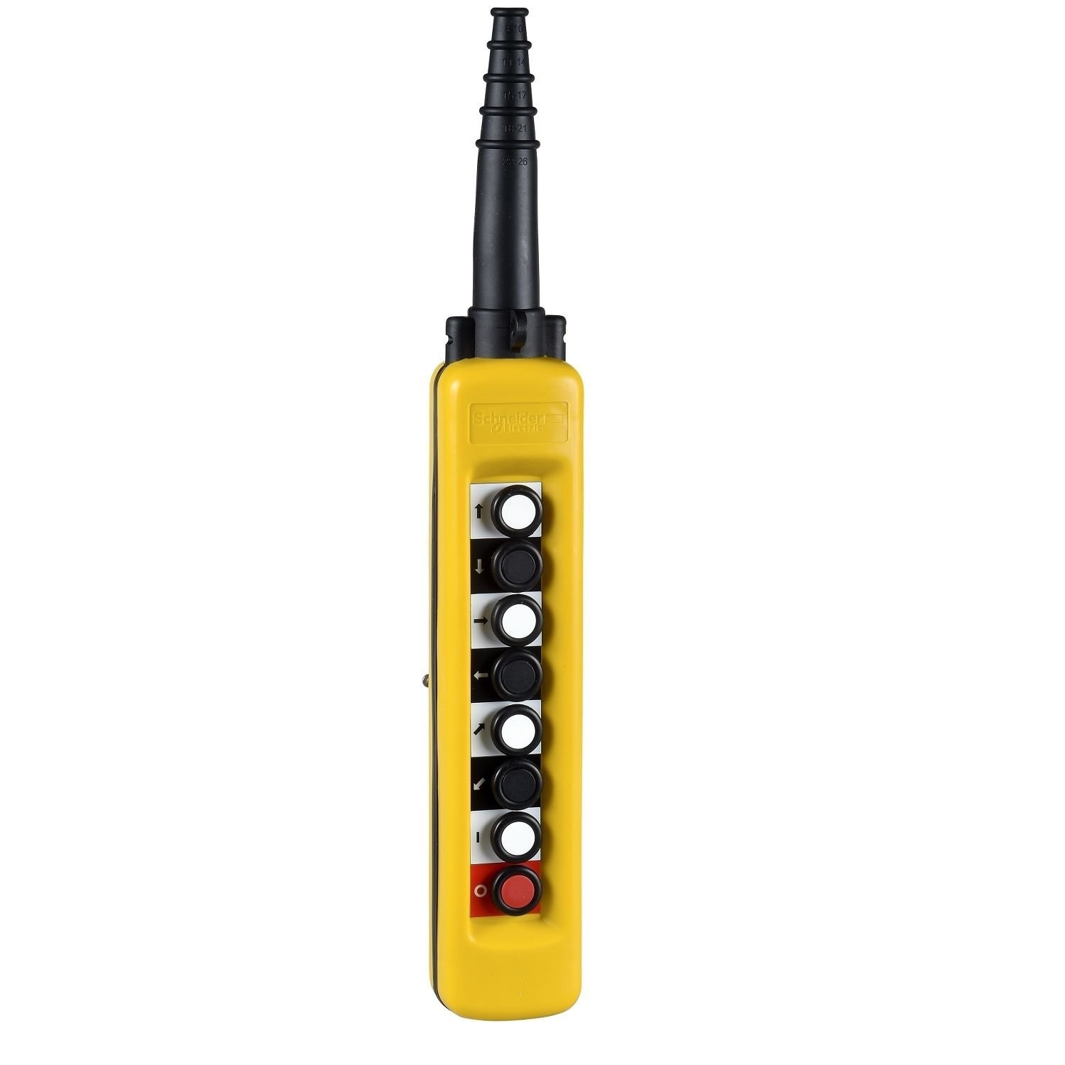 XACA871 Pendant control station, Harmony XAC, plastic, yellow, 8 push buttons, 1 to 7 with 1NO, 8th with 1NC