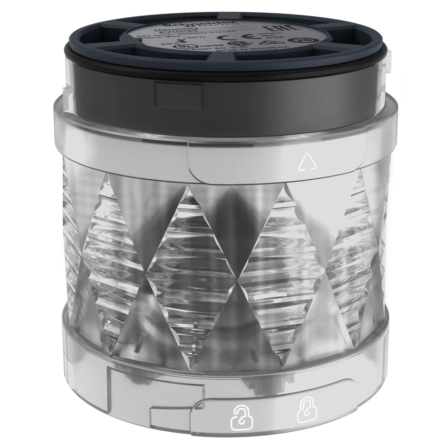 XVUC29 Schneider Electric Unité LED lumineuse pour tour d'éclairage modulaire, multicolore, Ø60, fixe/clignotant/clignotant/rotatif, IP65, 24 V CA/CC