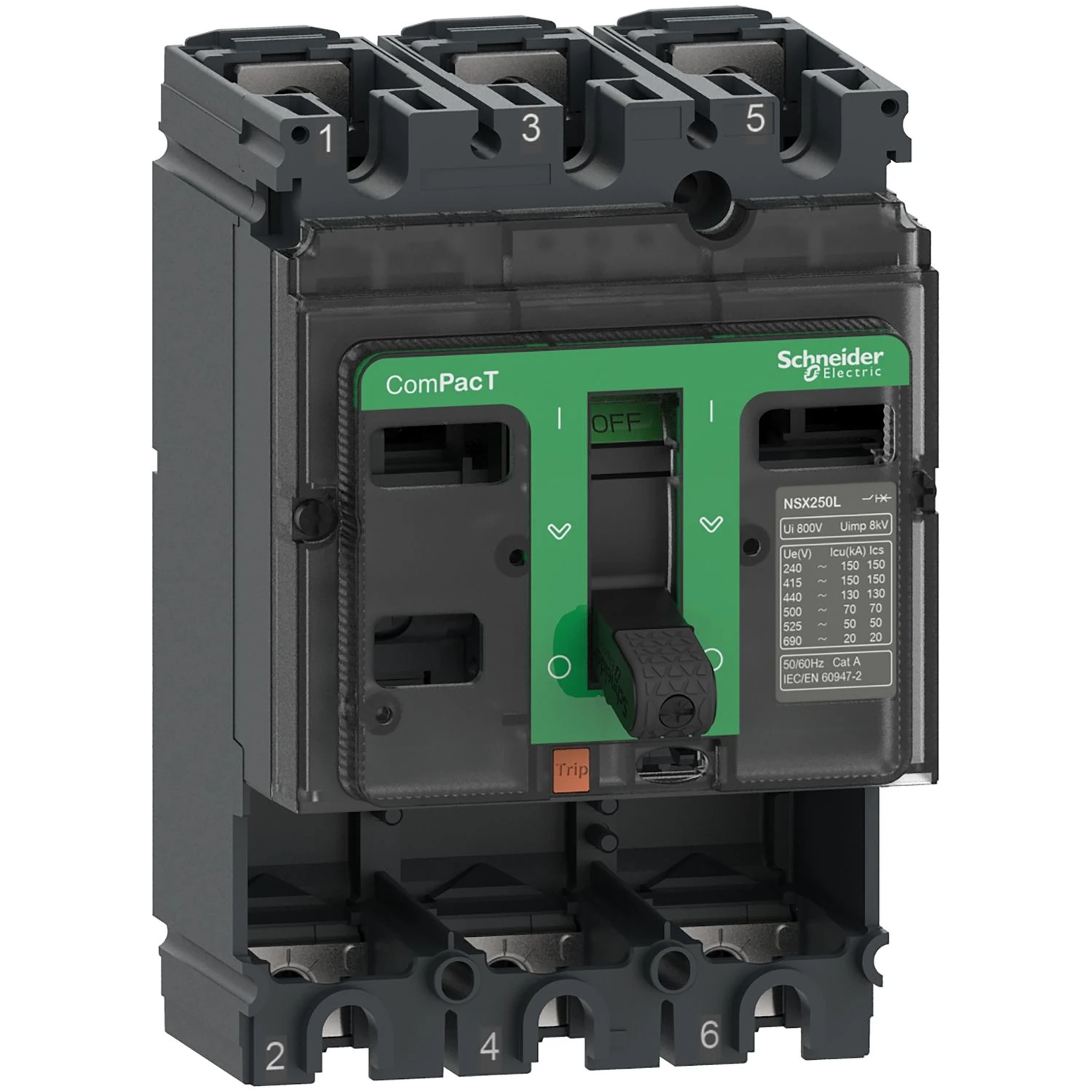 C25H3 Schneider Electric Circuit breaker basic frame, ComPacT NSX250H, 70kA/415VAC, 3 poles, 250A frame rating, without trip unit