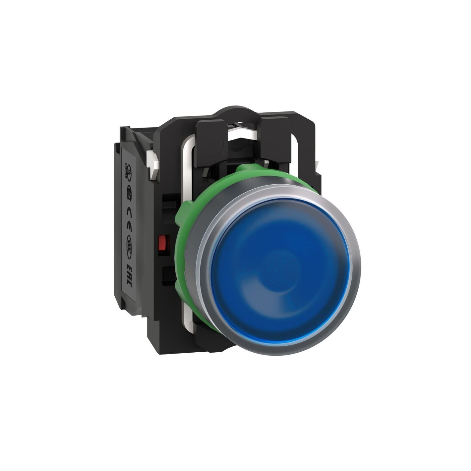 XB5AW36B5 Illuminated push button, Harmony XB5, plastic, blue flush, 22mm, universal LED, plain lens, 1NO + 1NC, 24V AC DC