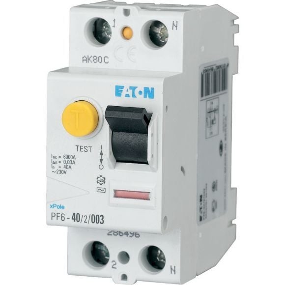 286496 PF6-40/2/003 - Residual current circuit breaker (RCCB), 40A, 2 p, 30mA, type AC