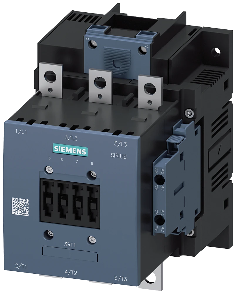 3RT1056-6AP36 power contactor, AC-3e/AC-3 185 A, 90 kW / 400 V AC (50-60 Hz) / DC Uc: 220-240 V 3-pole, auxiliary contacts 2 NO + 2 NC drive: conventional main circuit: busbar control and auxiliary circuit: screw terminal