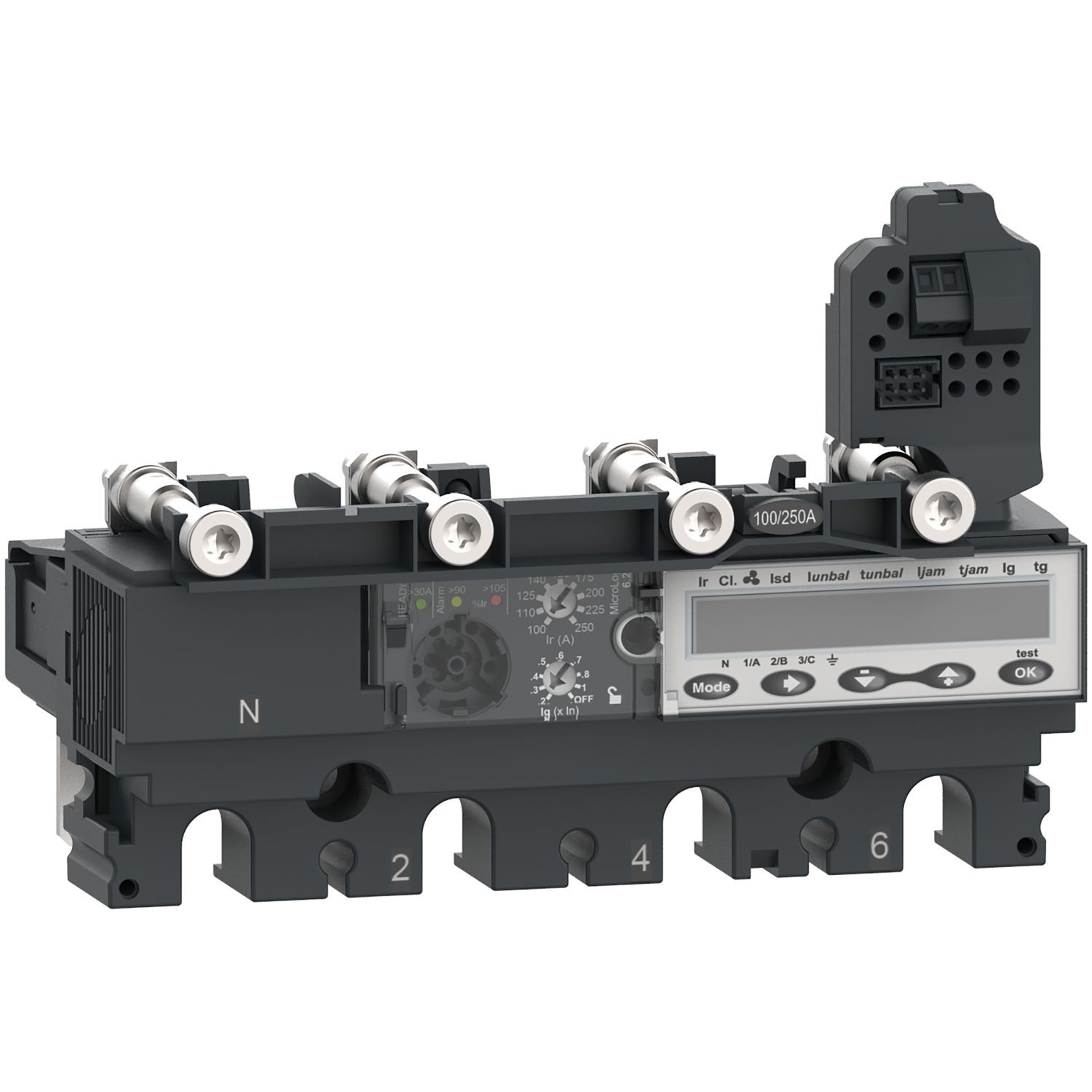 C1046E040 Trip unit MicroLogic 6.2E, ComPacT NSX100/160/250, 4 poles, basic and ground fault protections, energy meter, 40A