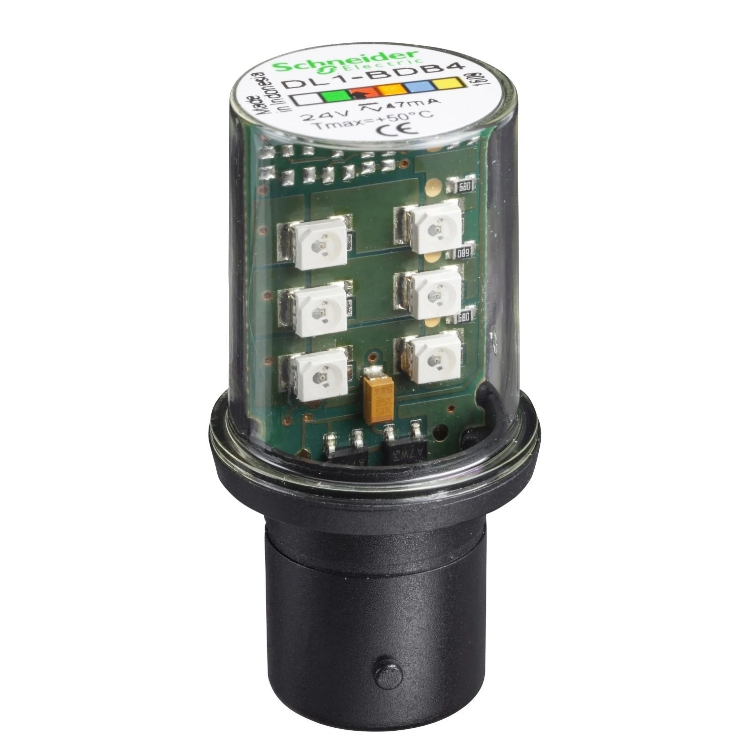DL1BDB4 Schneider Electric Ampoule LED, Harmony XVB, BA 15d, rouge, lumière fixe, 24 V CA/CC