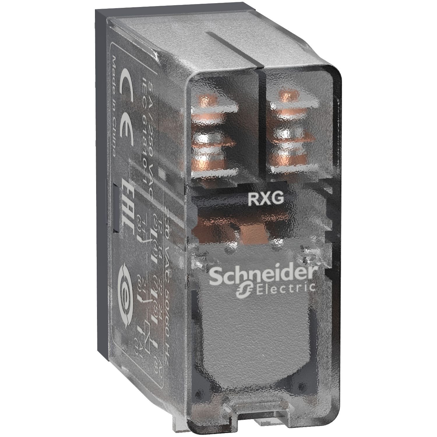 RXG25P7 Schneider Electric Interface plug-in relay, 5 A, 2 CO, clear cover, 230 V AC