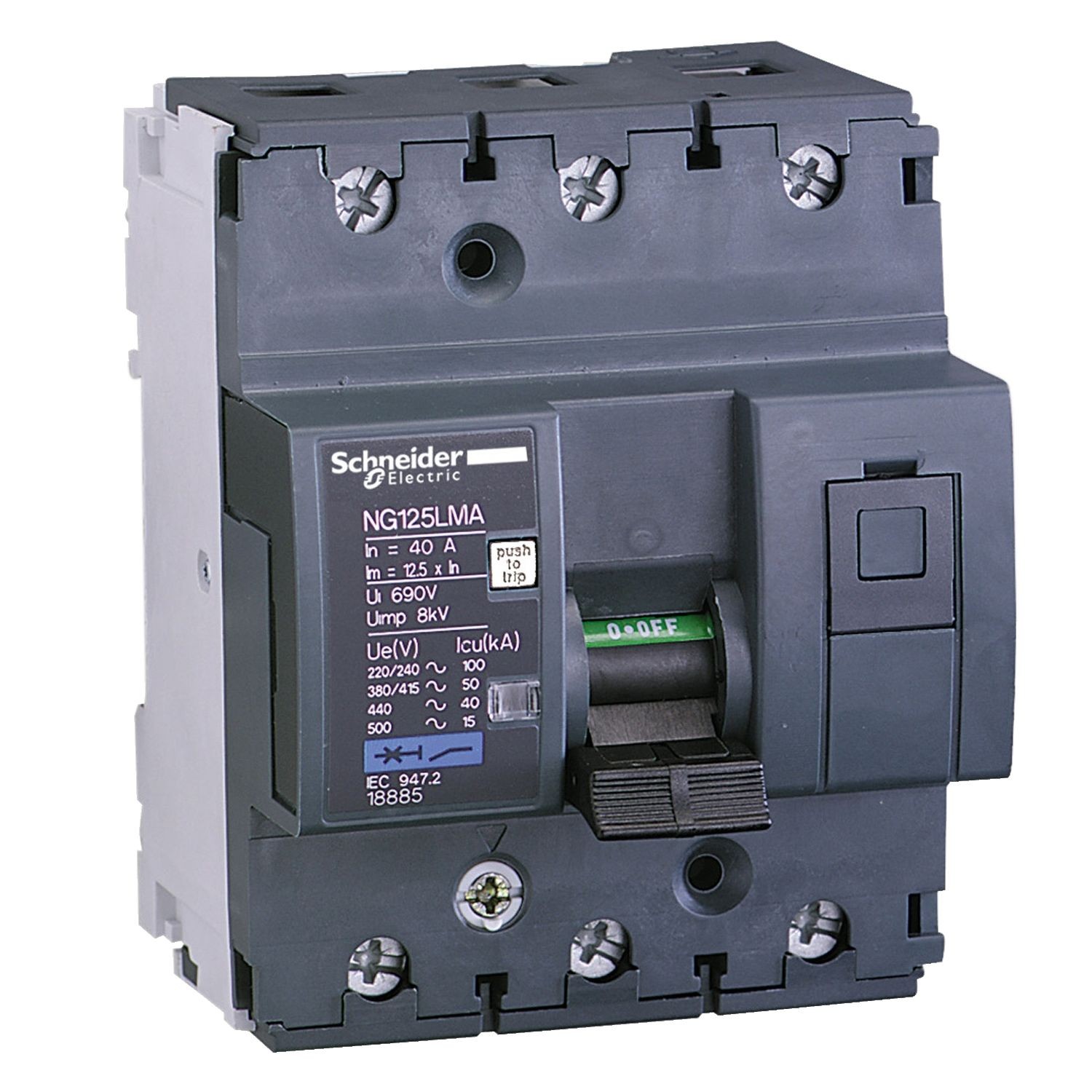 Schneider Electric 18879 Miniature circuit breaker (MCB), Acti9 NG125LMA, 3P, 4A, MA curve, 50kA