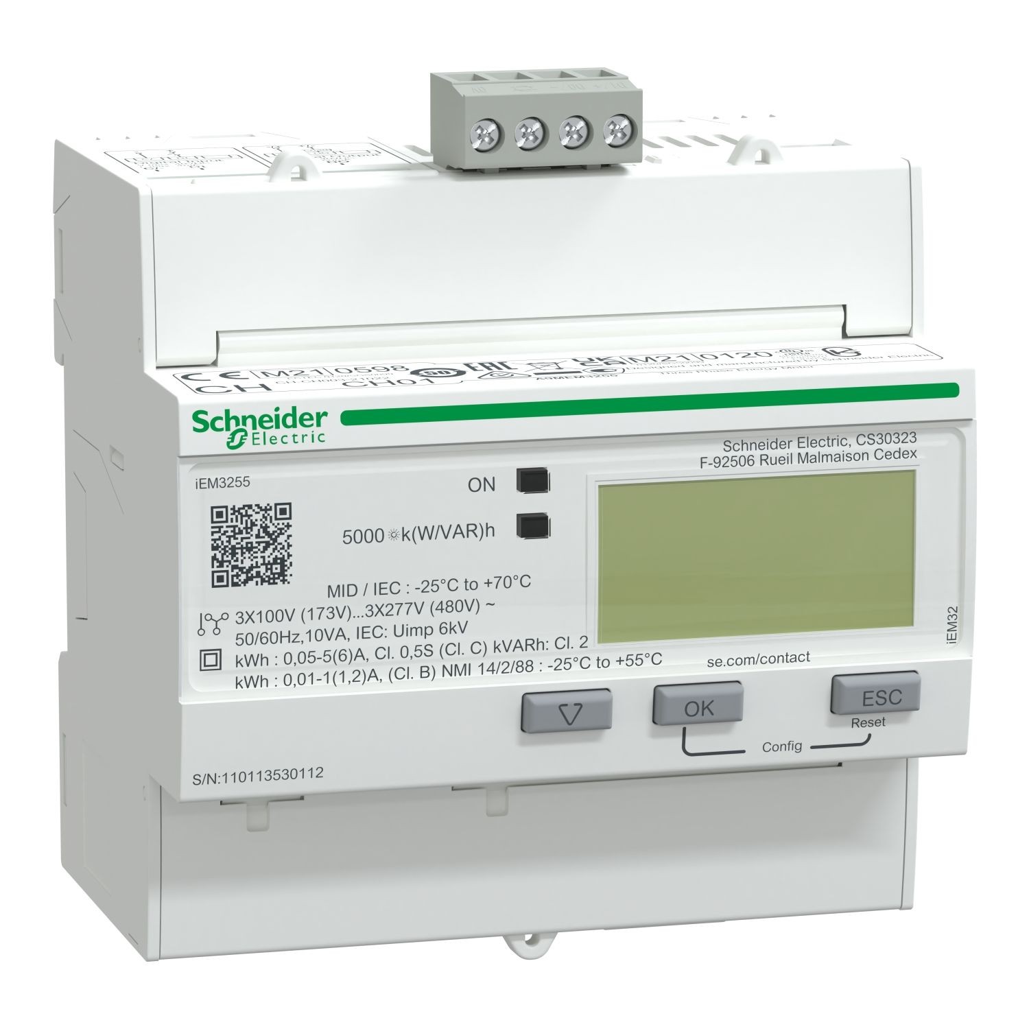 Schneider Electric A9MEM3255 iEM3255 energy meter - CT - Modbus - 1 digital I - 1 digital O - multi-tariff - MID