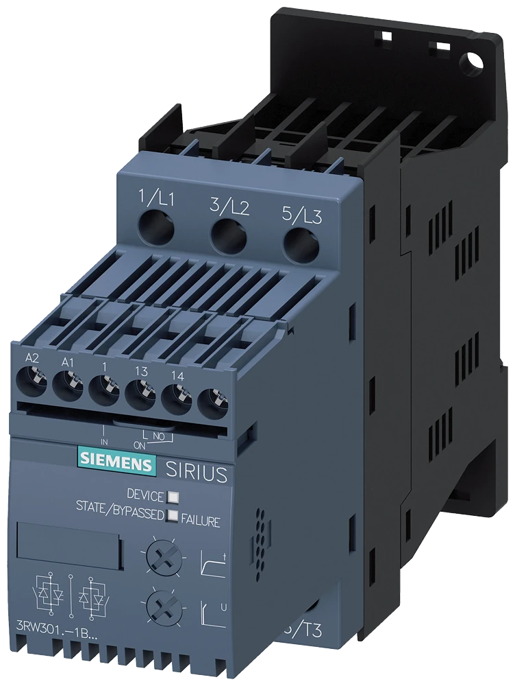 3RW3017-1BB14 SIRIUS pehmokäynnistin S00 12,5 A, 5,5 kW/400 V, 40 °C 200-480 V AC, 110-230 V AC/DC Kierreliittimet
