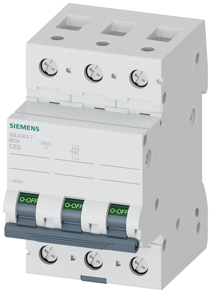 5SL4363-7 Siemens Miniature circuit breaker 400 V 10kA, 3-pole, C, 63 A