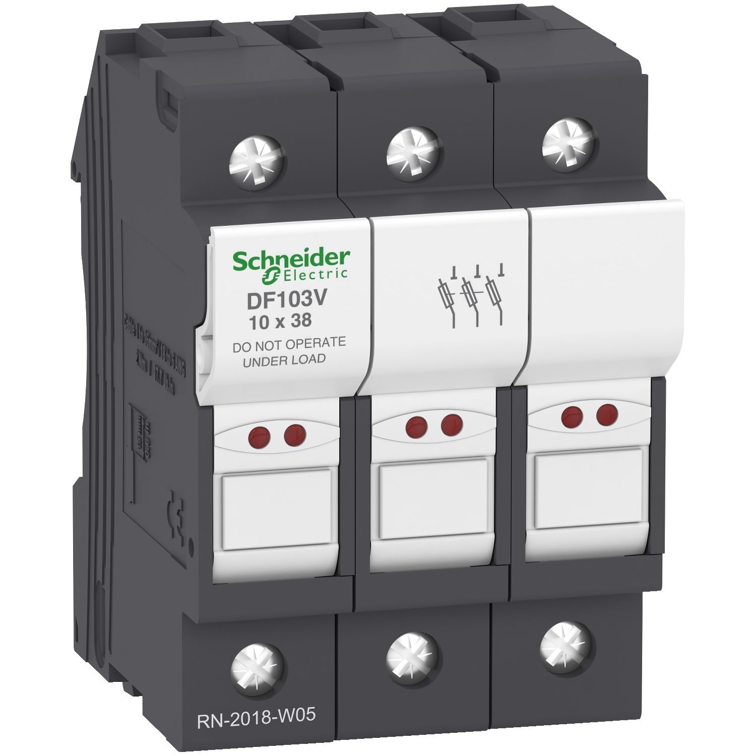 DF103V Fuse carrier, TeSys DF, 3P, 32A, 690VAC, fuse size 10x38mm, blown fuse indicator
