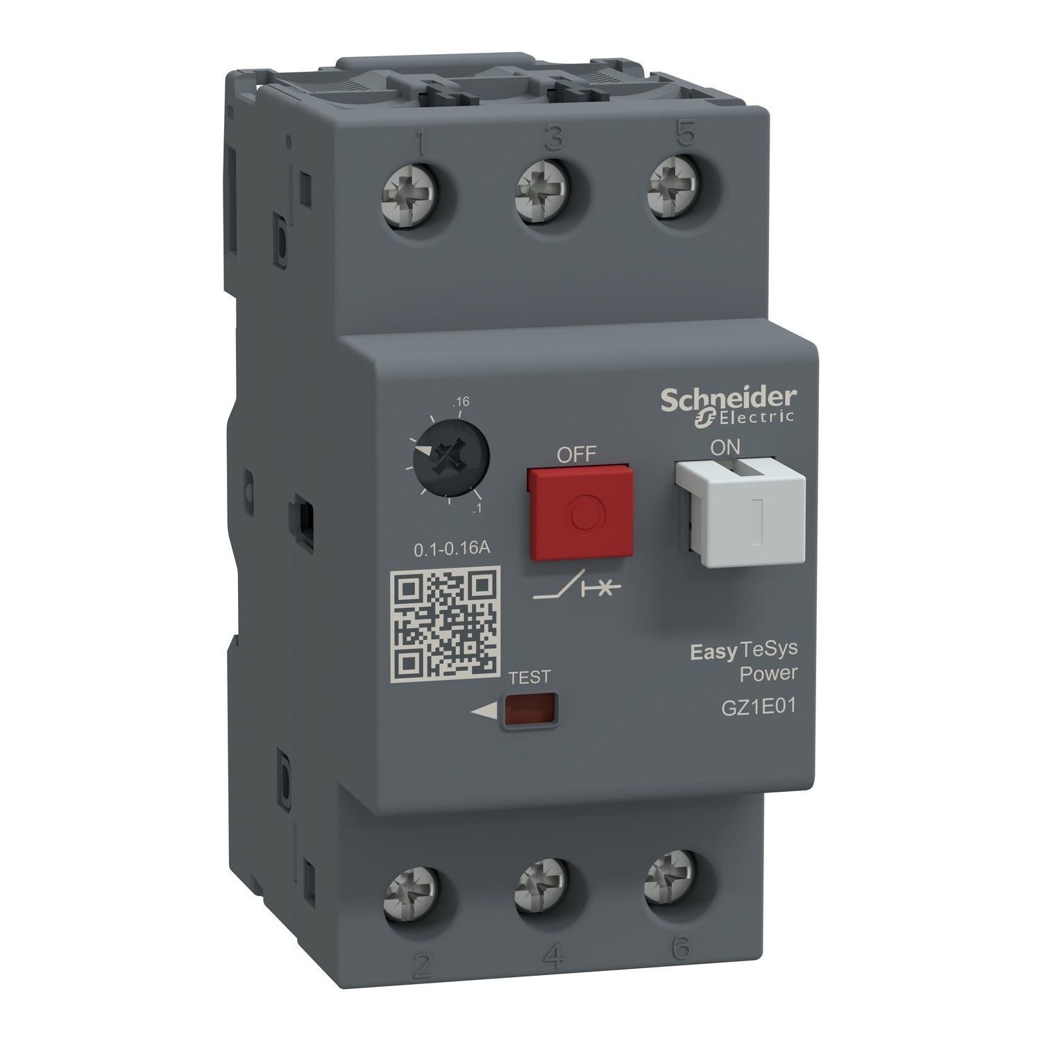 Schneider Electric GZ1E01 Motor circuit breaker,Easy TeSys Power,GZ1E,AC-3,3P,0.1..0.16A,thermal magnetic trip