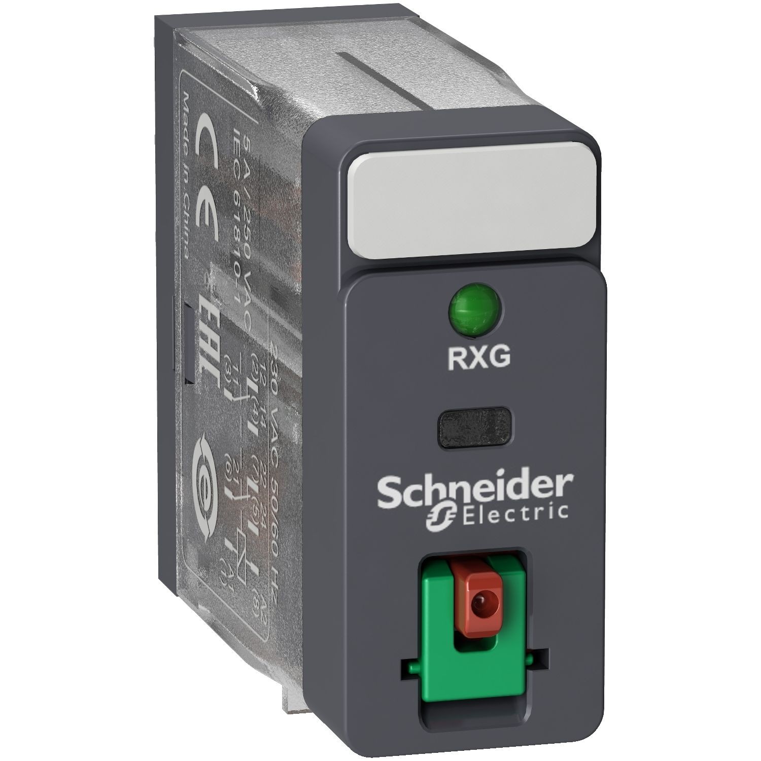 RXG22P7 interface plug in relay, Harmony Electromechanical Relays, 5A, 2CO, with LED, lockable test but to n, 230V AC