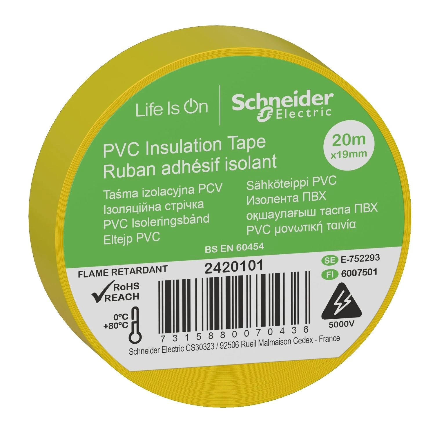 2420101 Schneider Electric Eristysteippi, Thorsman, 19mm x 20m, keltainen