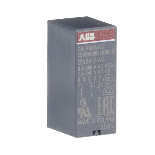1SVR405601R0000 CR-P024AC2 Pluggable interface relay 2c/o, A1-A2=24VAC, 250V/8A
