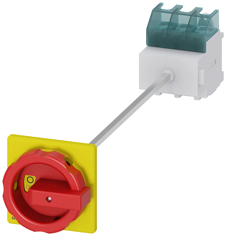 3LD2514-0TK53 SENTRON, Switch disconnector 3LD, emergency switching-off switch, 3- pole, Iu: 63 A, operating power / at AC-23 A 400 V: 22 kW, floor mounting with door coupling, rotary operating mechanism, Red / yellow, 4-hole mounting of the handl
