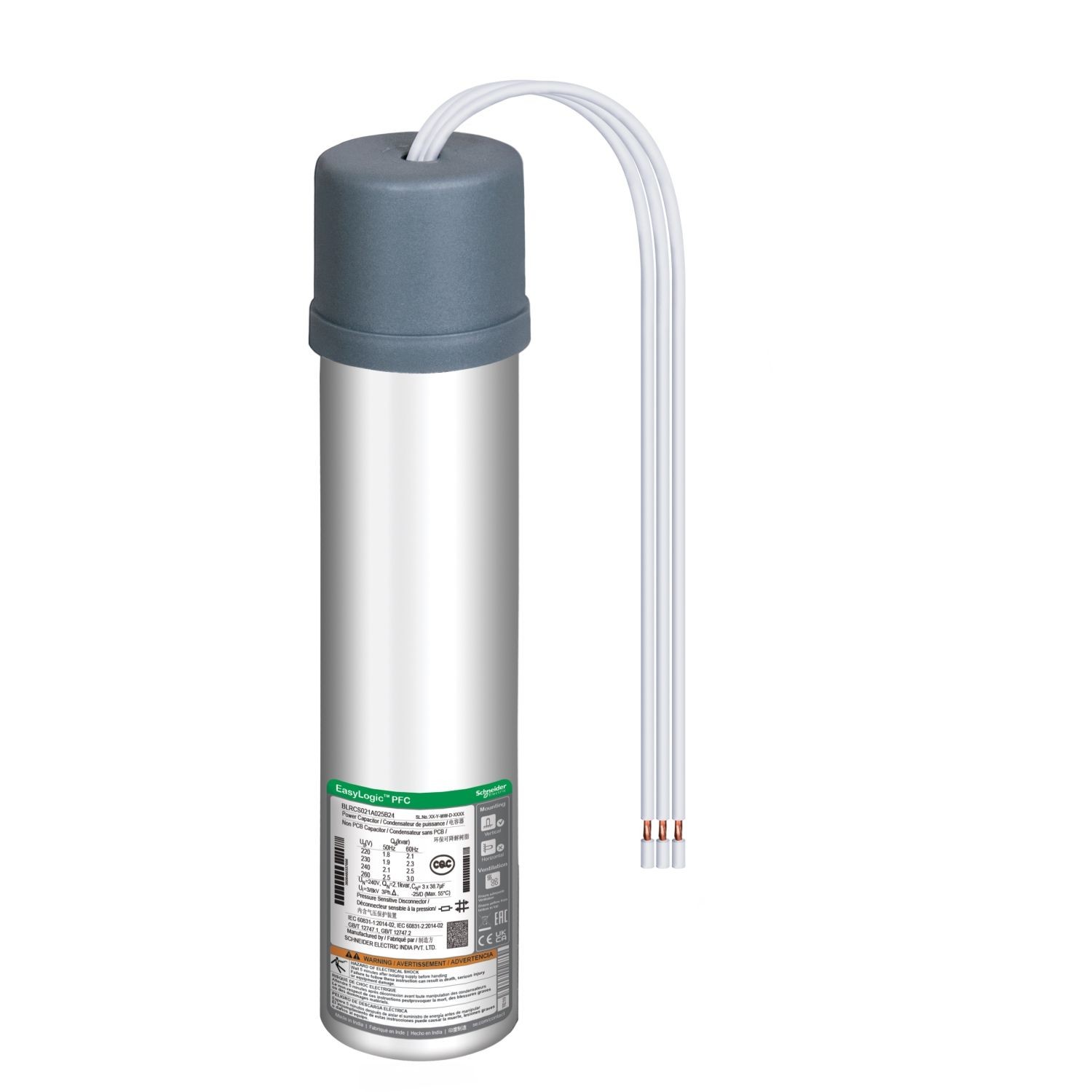 BLRCS017A020B40 EasyLogic PFC Capacitor, 1.7/2 kvar - 400 V - 50/60Hz