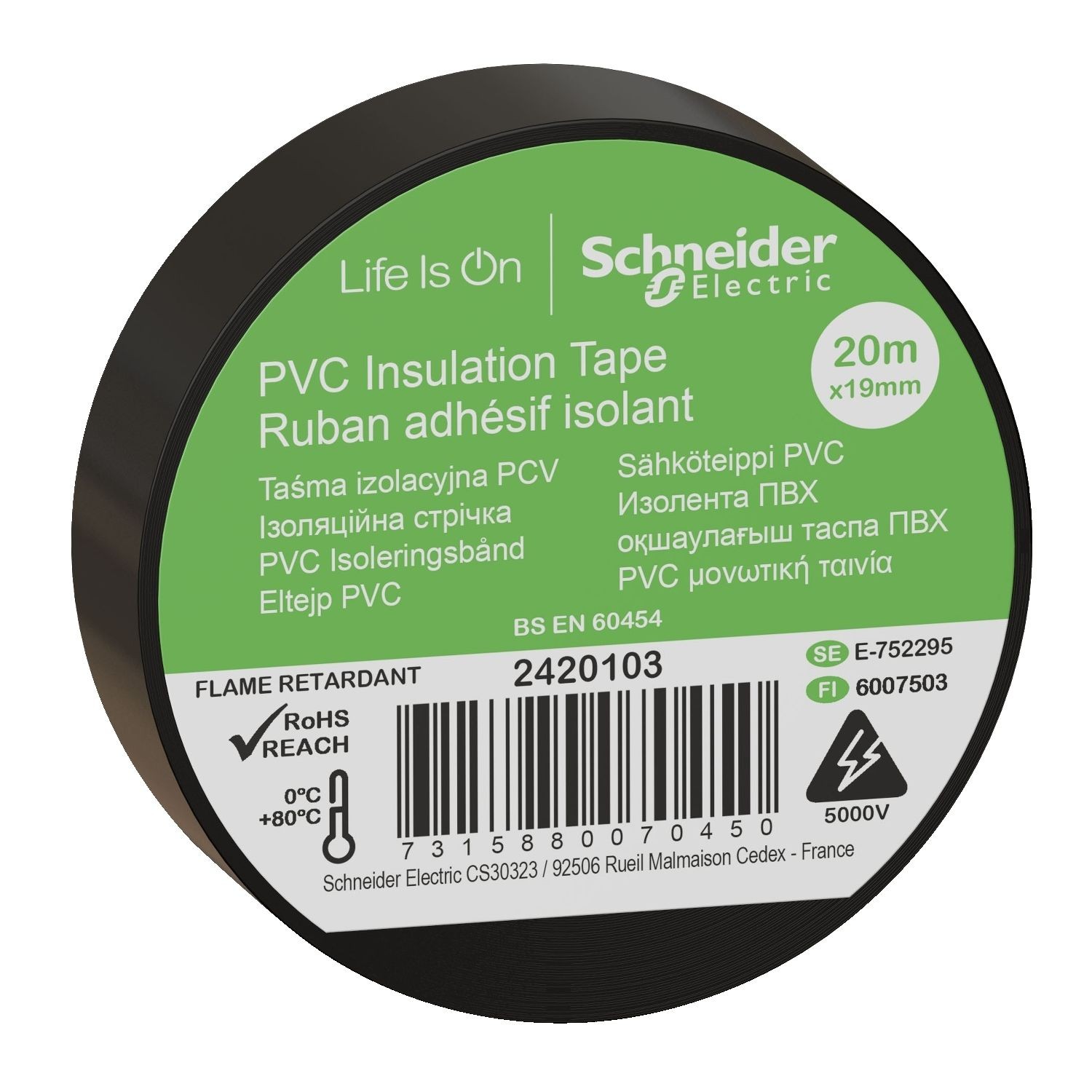 Schneider Electric 2420103 Insulation tape, Thorsman, 19mm x 20m, black