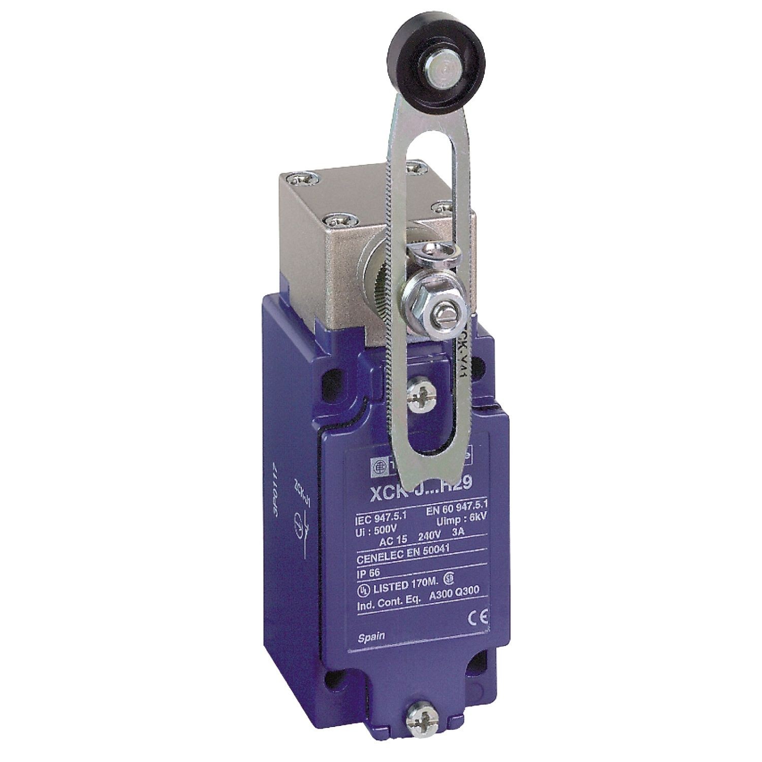 Telemecanique XCKJ10541H29 Limit switch, XC Standard, XCKJ, thermoplastic plastic roller lever var. length, 1NC+1 NO, snap, M20