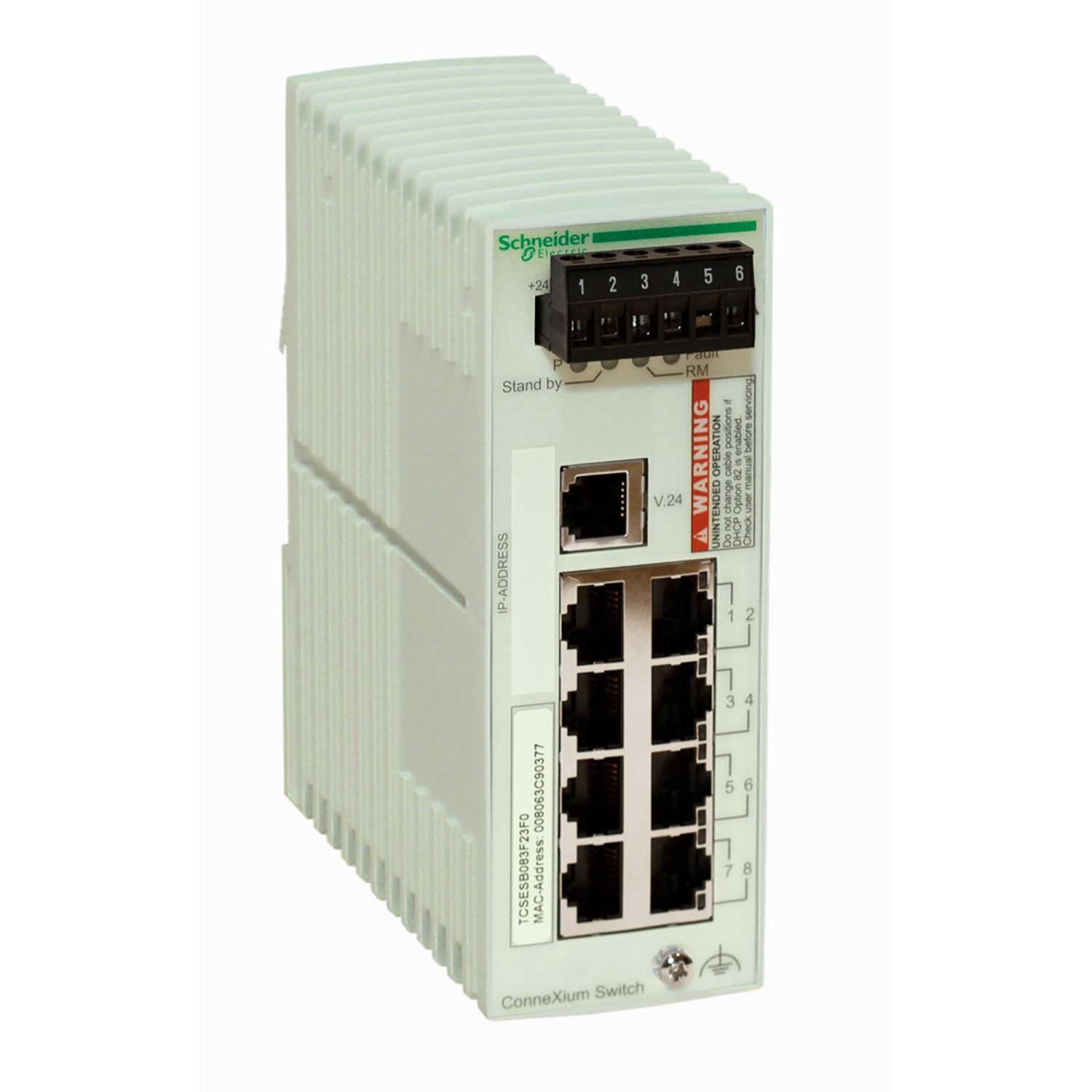 TCSESB083F23F0 network switch, Modicon Networking, basic managed, 8 ports for copper