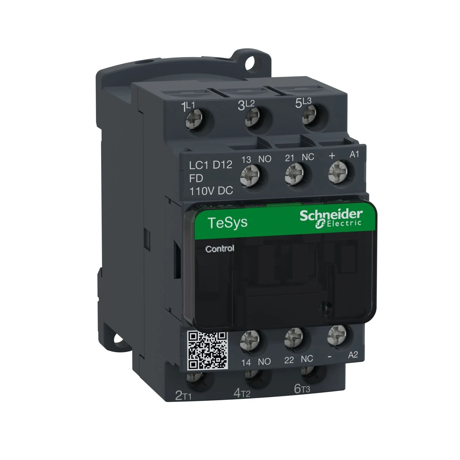 LC1D12FD Contactor, TeSys Deca, 3P(3NO), AC-3/AC-3e, <=440V, 12A, 110V DC coil, screw clamp terminals