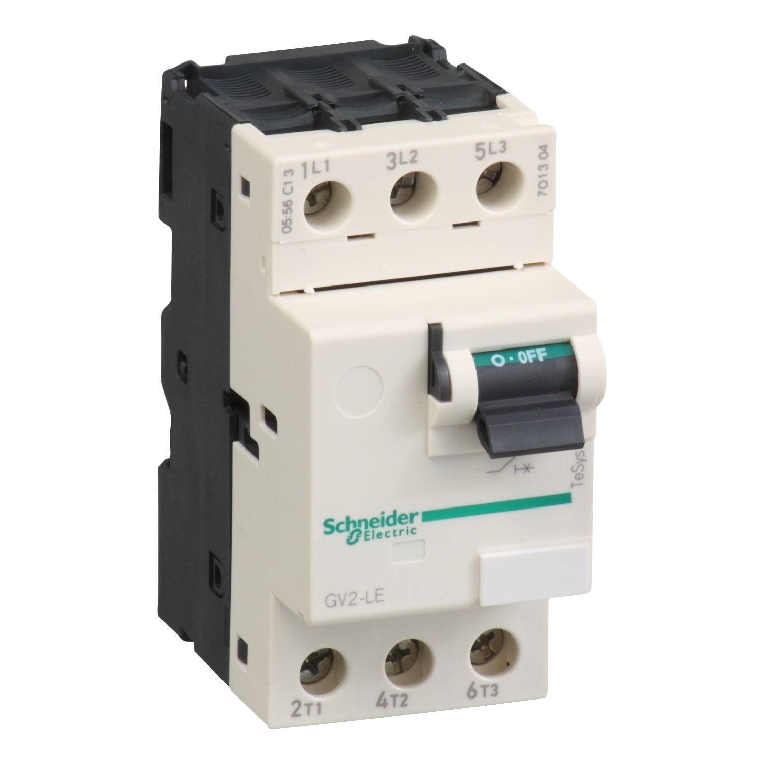 GV2LE06 Motor circuit breaker,TeSys Deca frame 2,3P,1.6A,magnetic,toggle control,screw clamp terminals
