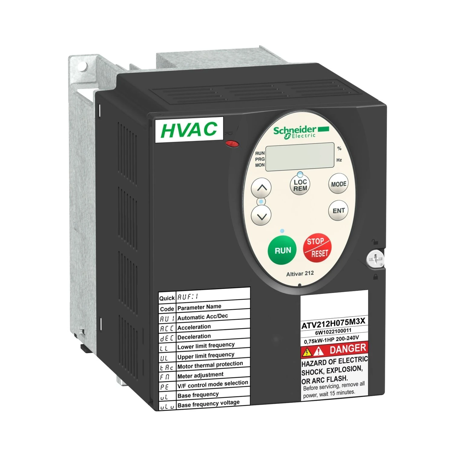 ATV212H075N4 Schneider Electric Frequenzumrichter, Altivar 212, 0,75 kW, 1 PS, 480 V, 3 Phasen, mit EMV, IP21