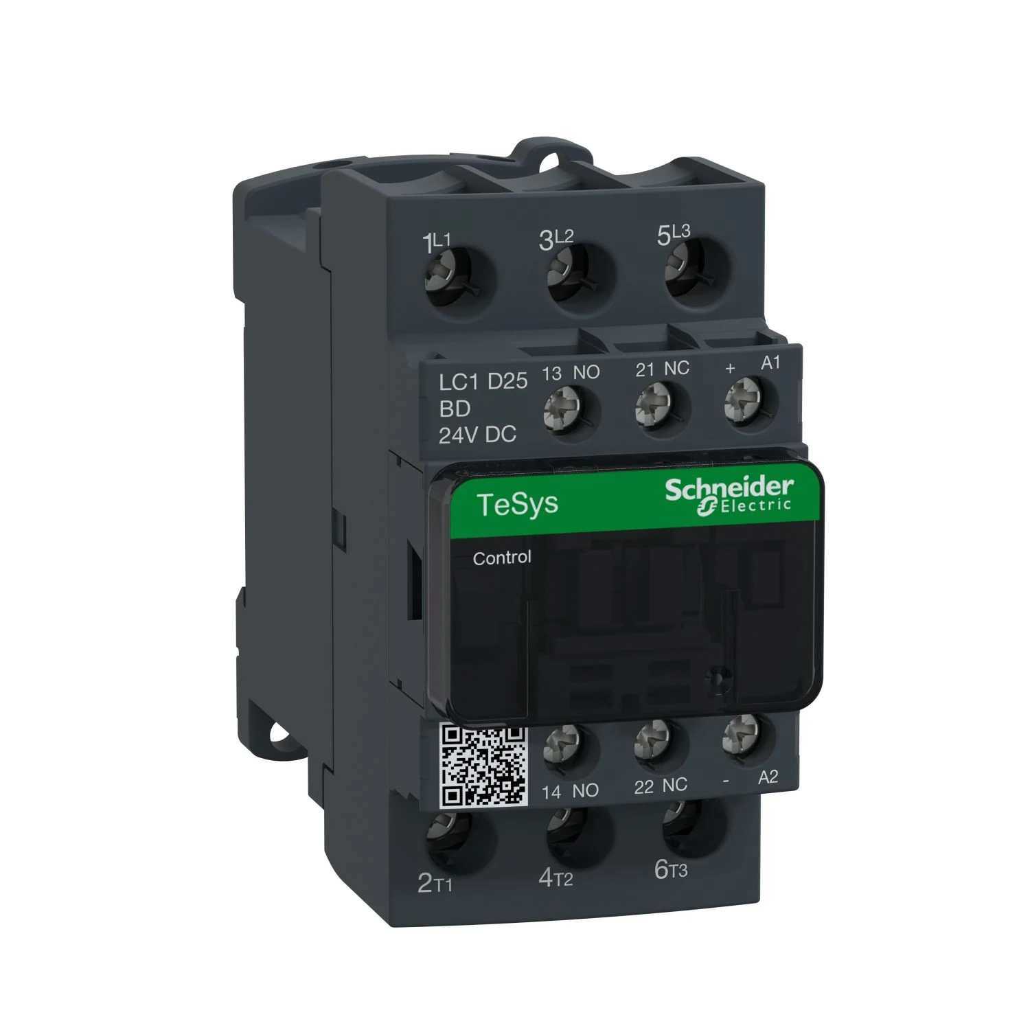 LC1D25BD Contactor, TeSys Deca, 3P(3NO), AC-3/AC-3e, <=440V, 25A, 24V DC coil, screw clamp terminals