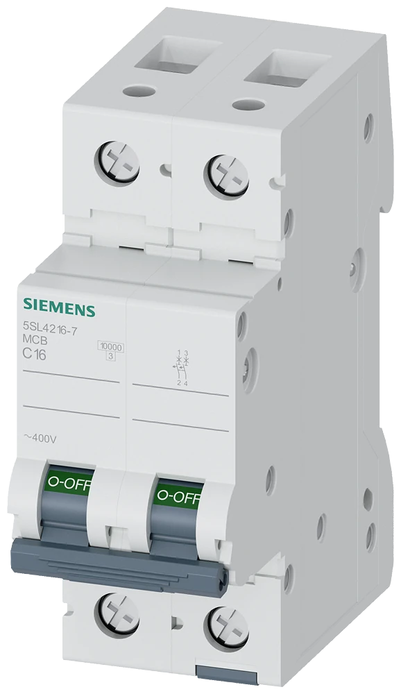 5SL4216-7 Miniature circuit breaker 400 V 10kA, 2-pole, C, 16A