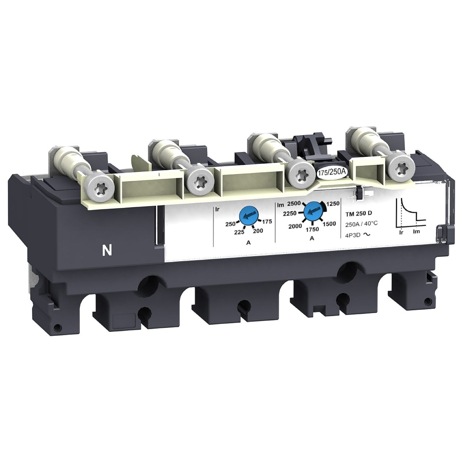 LV429041 trip unit TM80D for ComPact NSX 100/160/250 circuit breakers, thermal magnetic, rating 80 A, 4 poles 3d