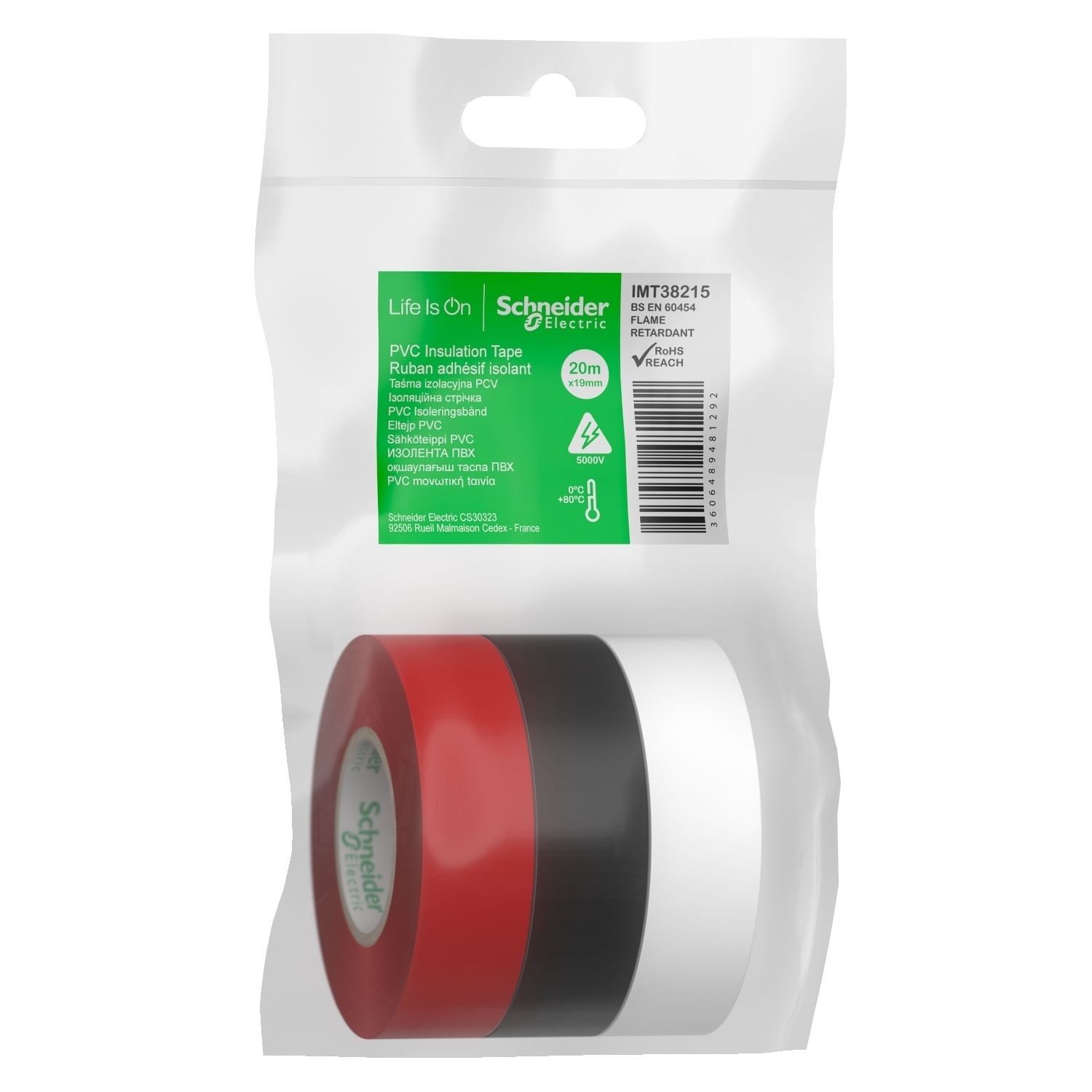 Schneider Electric IMT38215 Insulation tape, Thorsman, 19mm X 20m, red-black-white