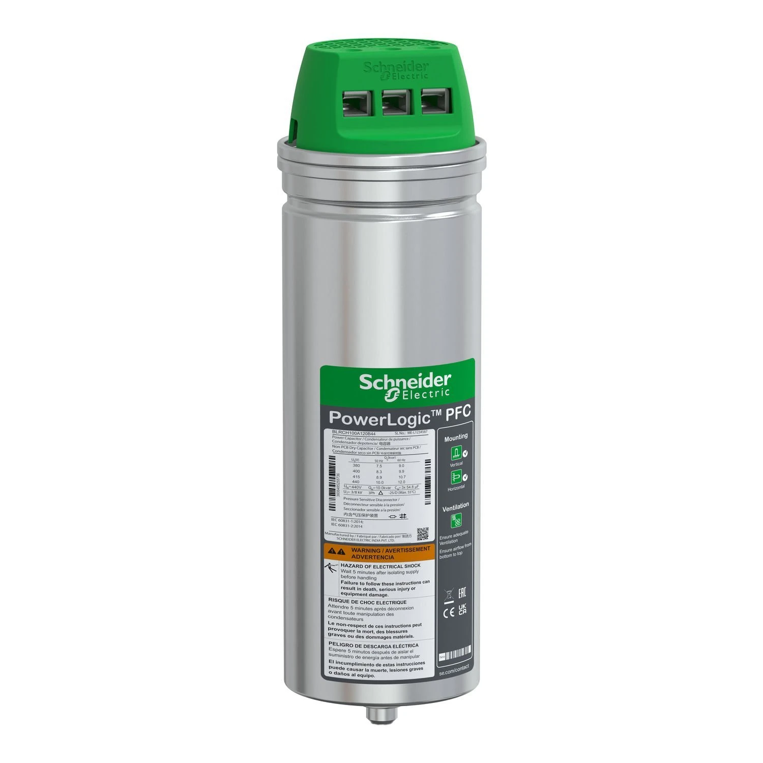 BLRCH100A120B44 Schneider Electric Condensateur PFC PowerLogic robuste, 10/12 kvar - 440 V - 50/60 Hz