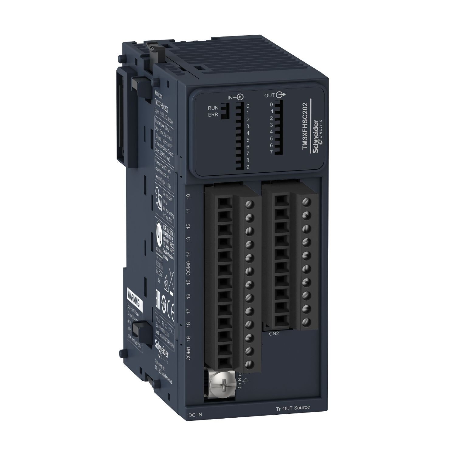 TM3XFHSC202 counter module, Modicon TM3, high speed, 2 channels HSC event management, 10 inputs, 8 outputs, screw