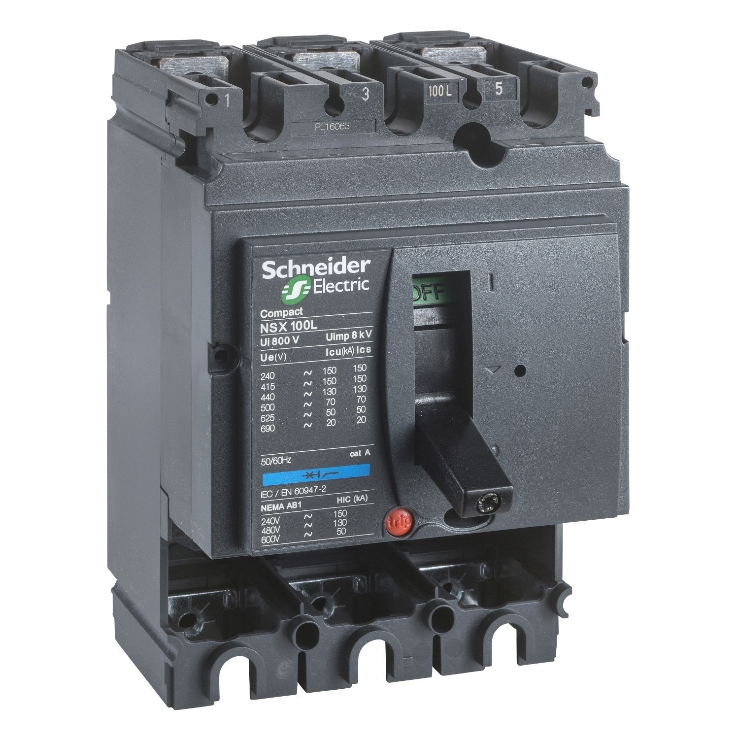 LV429018 Circuit breaker basic frame, ComPact NSX100S, 100kA at 415VAC 50/60 Hz, 100A, without trip unit, 3 poles