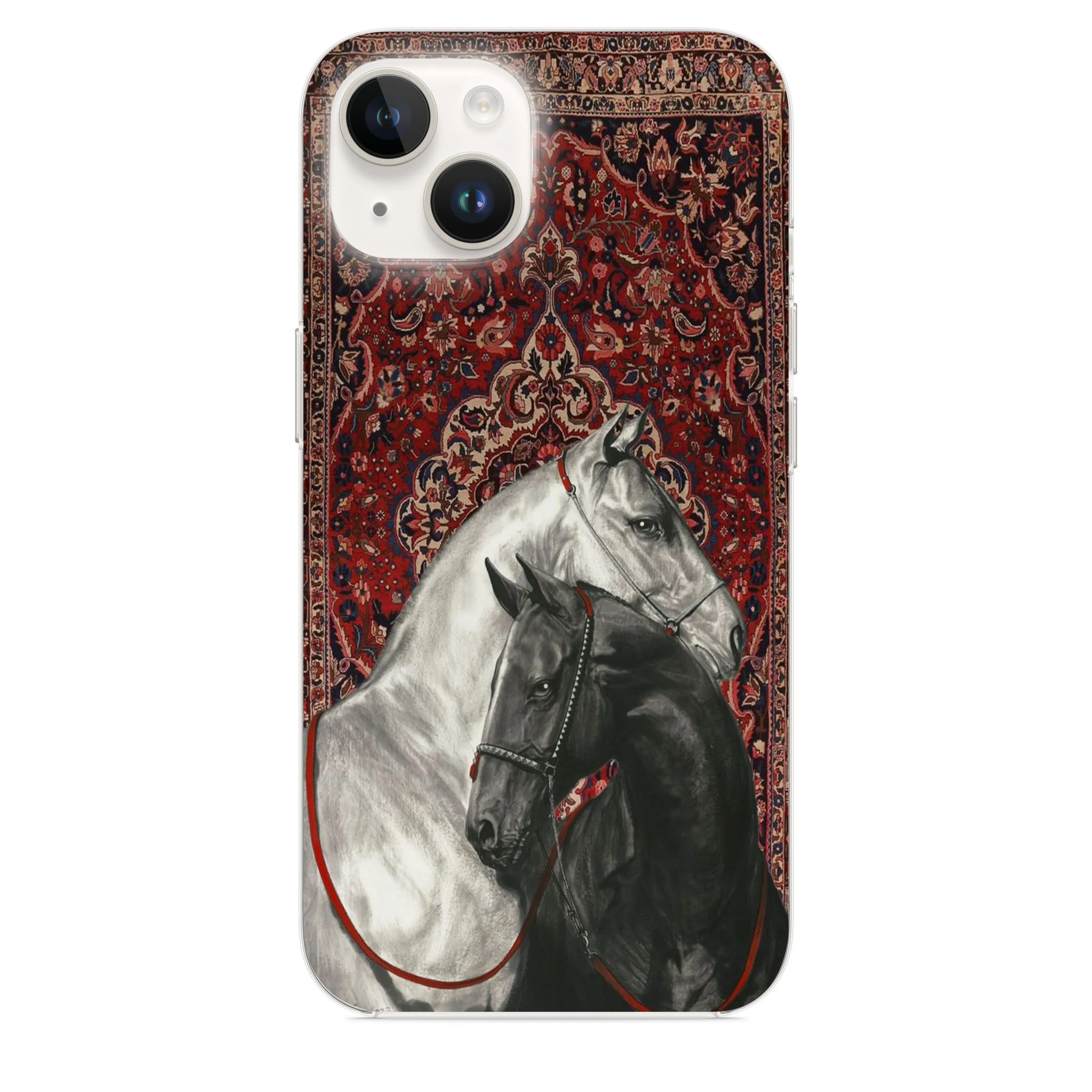 Black and White Horse Kilim Telefon Kılıfı