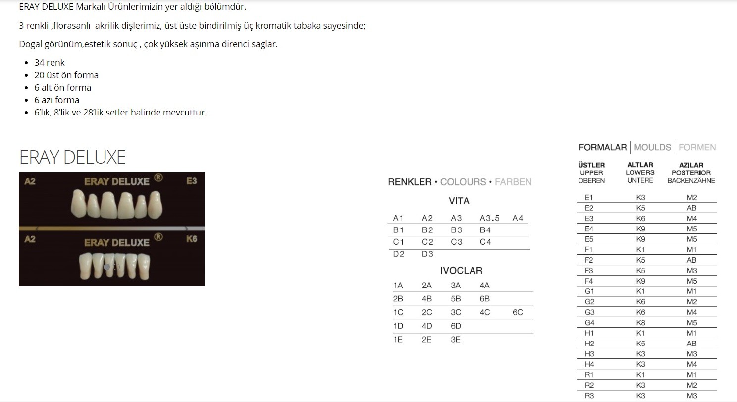 ERAY DELUXE AKRİLİK TAKIM DİŞ