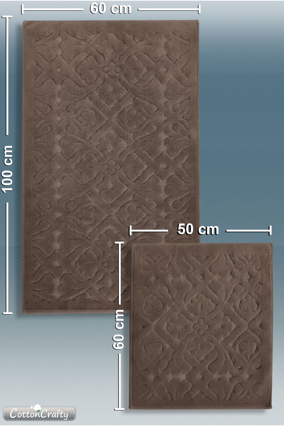 Geleneksel Pamuklu Dokuma Su Emici Banyo Paspas Seti, Banyo Halısı LARA 2'li Set, Klozet Takım 60x100 - 60x50 cm