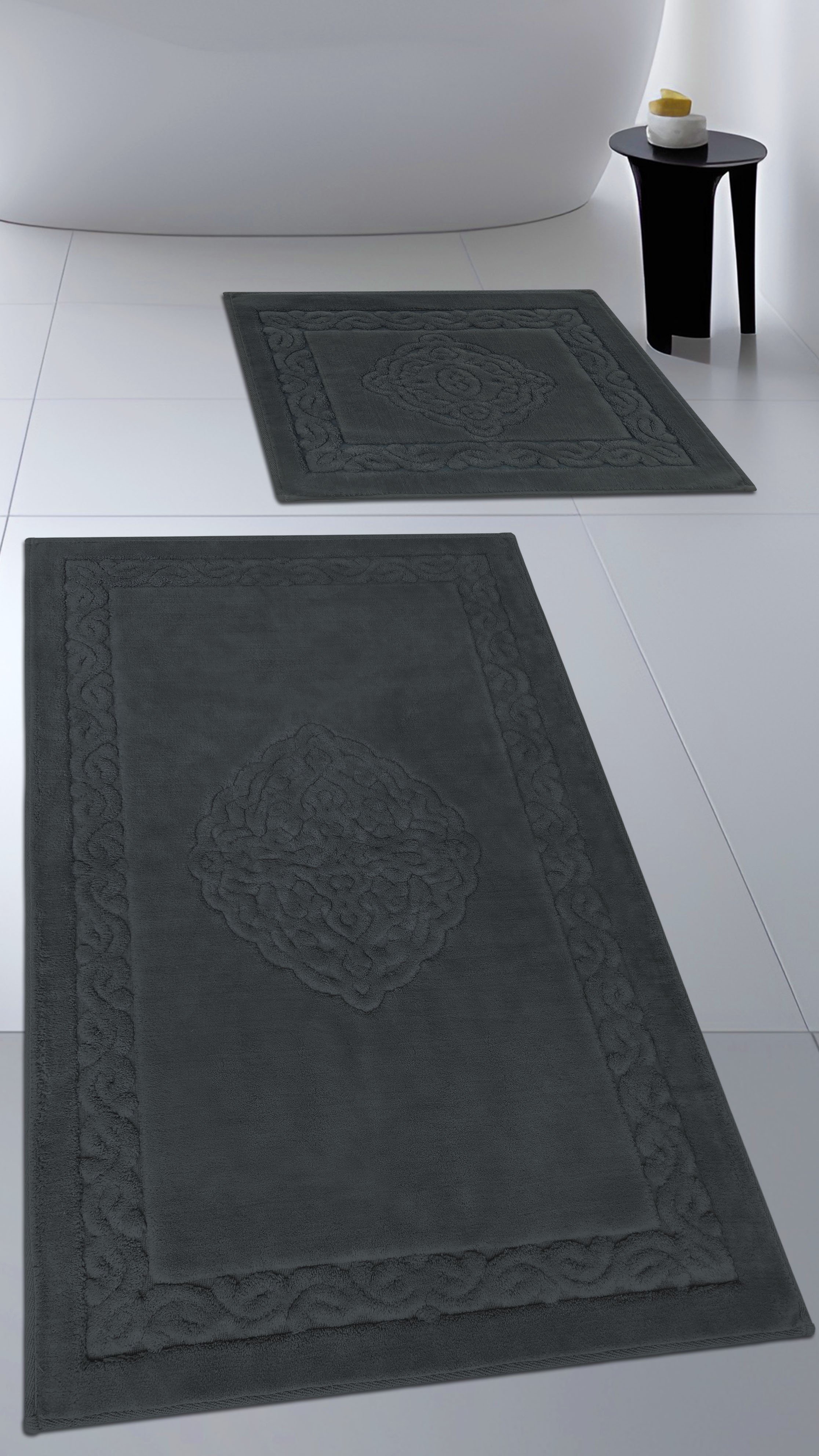 Pamuk Dokuma Su Emici Banyo Paspas Seti, Banyo Halısı, Victoria 2 Li Klozet takım 60x100 - 60x50