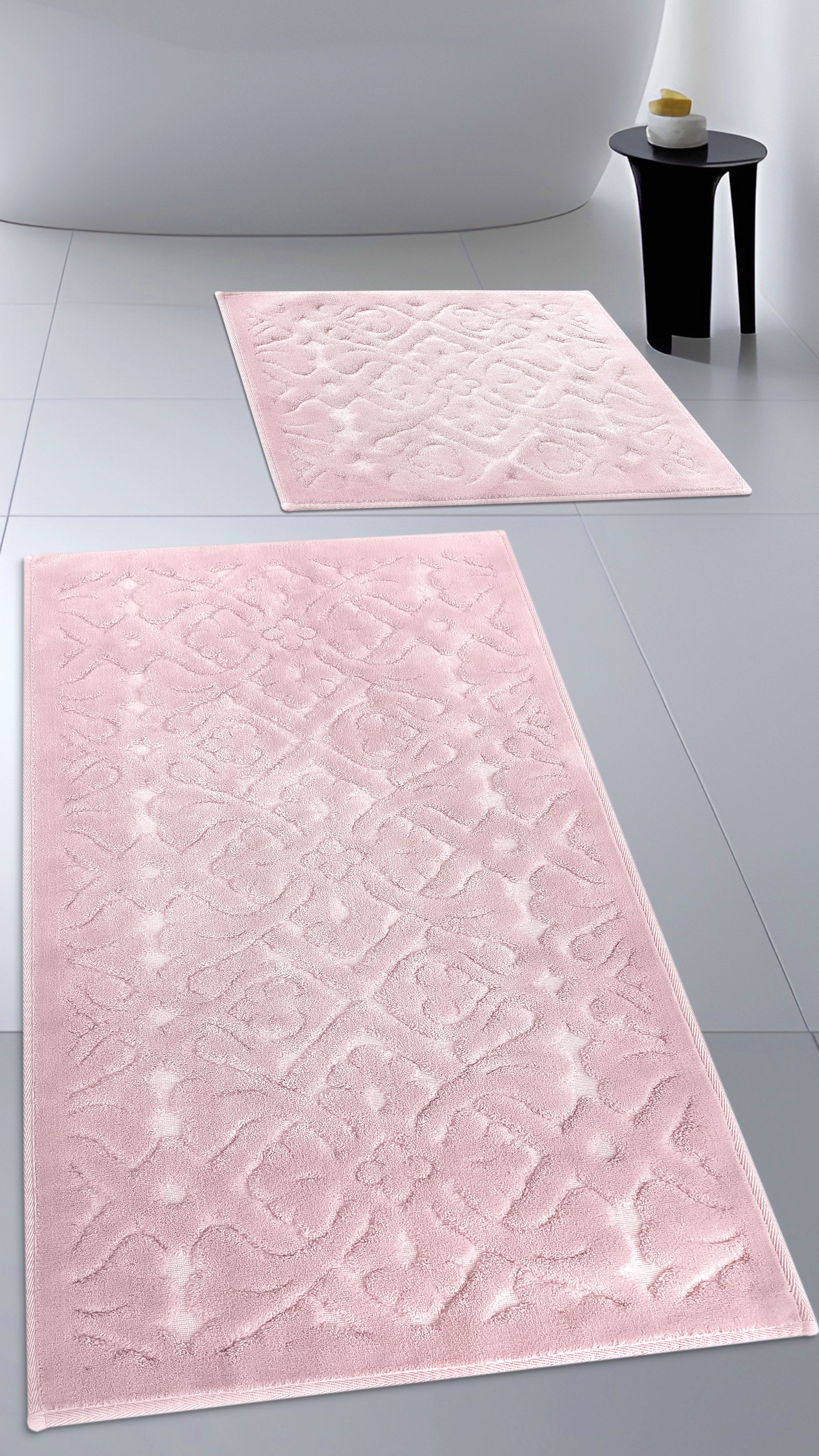 Pamuk Dokuma Su Emici Banyo Paspas Seti, Banyo Halısı LARA 2 Li Set 60x100 - 60x50 cm