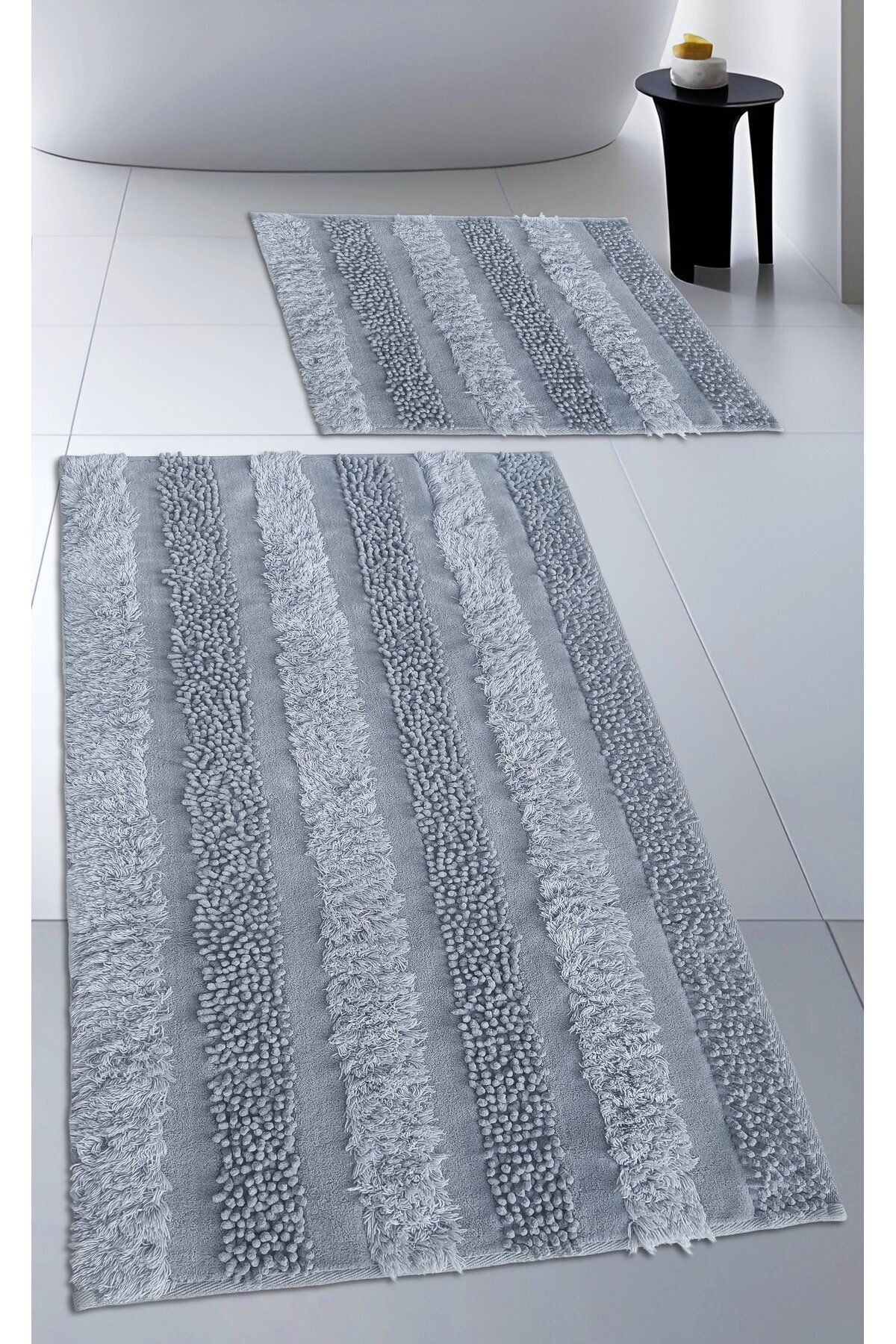 Pamuk Dokuma & Tafting Su Emici Banyo Paspas Seti, Banyo Halısı ARMONİ 2 Li Set 60x100 - 60x50 cm