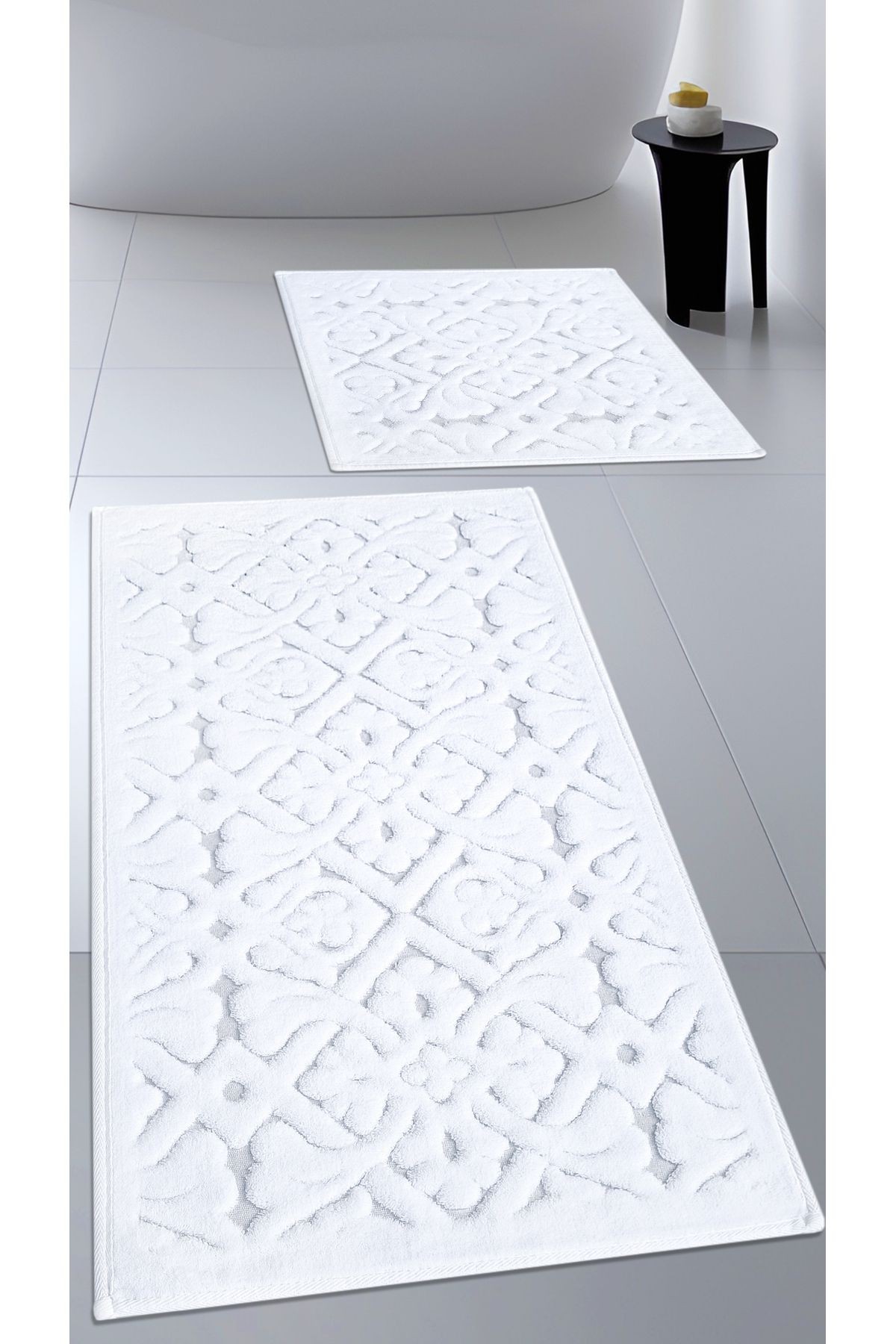 Pamuk Dokuma Su Emici Banyo Paspas Seti, Banyo Halısı LARA 2 Li Set 60x100 - 60x50 cm