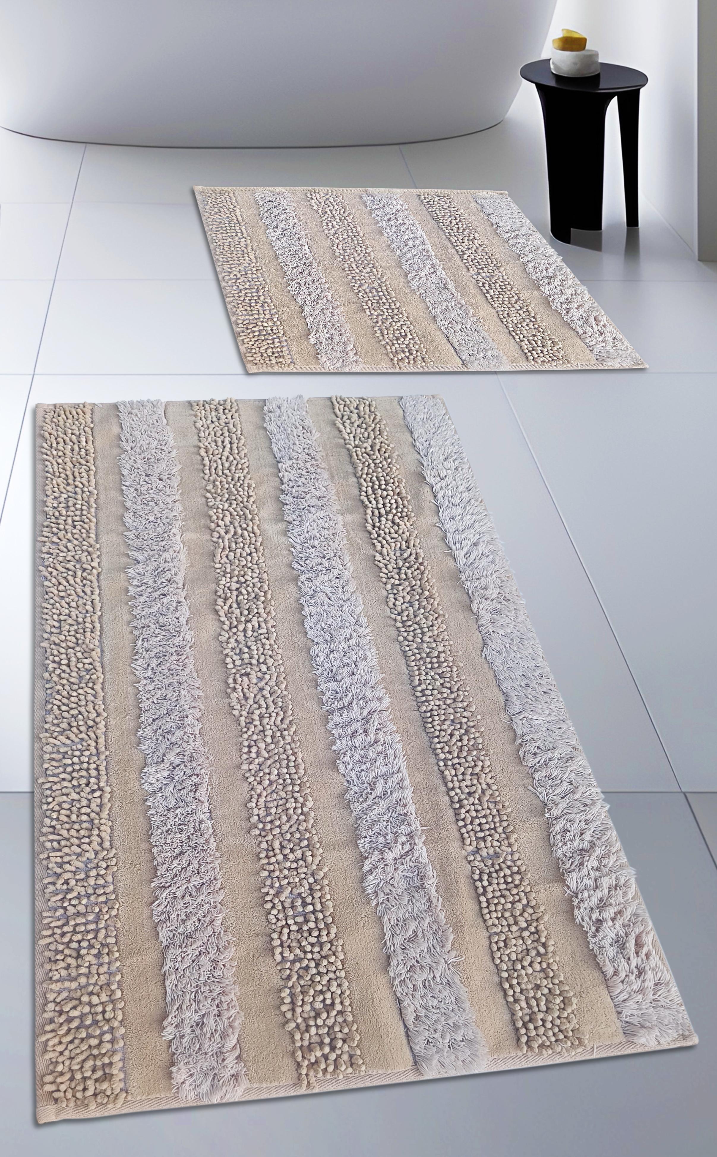 Pamuk Dokuma & Tafting Su Emici Banyo Paspas Seti, Banyo Halısı ARMONİ 2 Li Set 60x100 - 60x50 cm