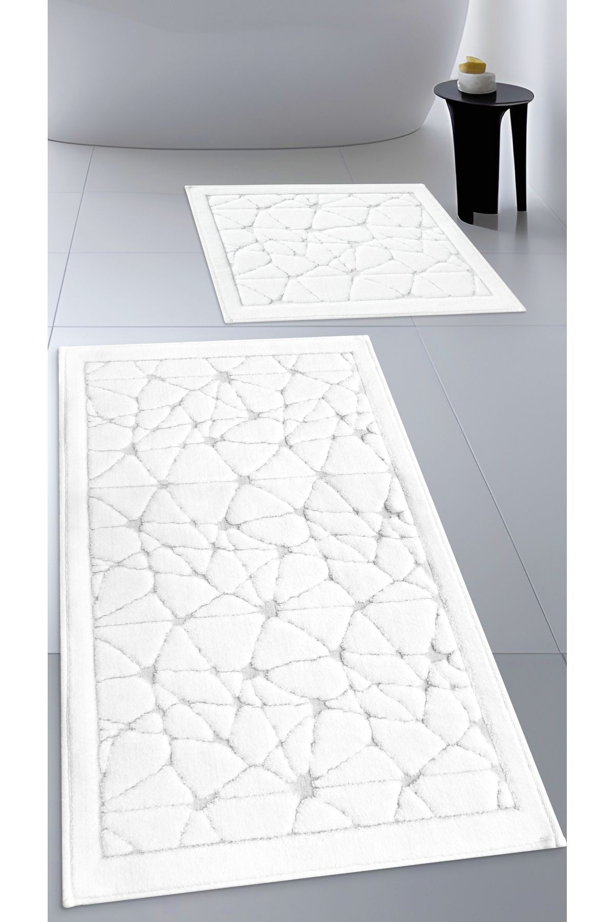 Pamuk Dokuma Su Emici Banyo Paspas Seti, Banyo Halısı CAM 2 Li Set 60x100 - 60x50 cm
