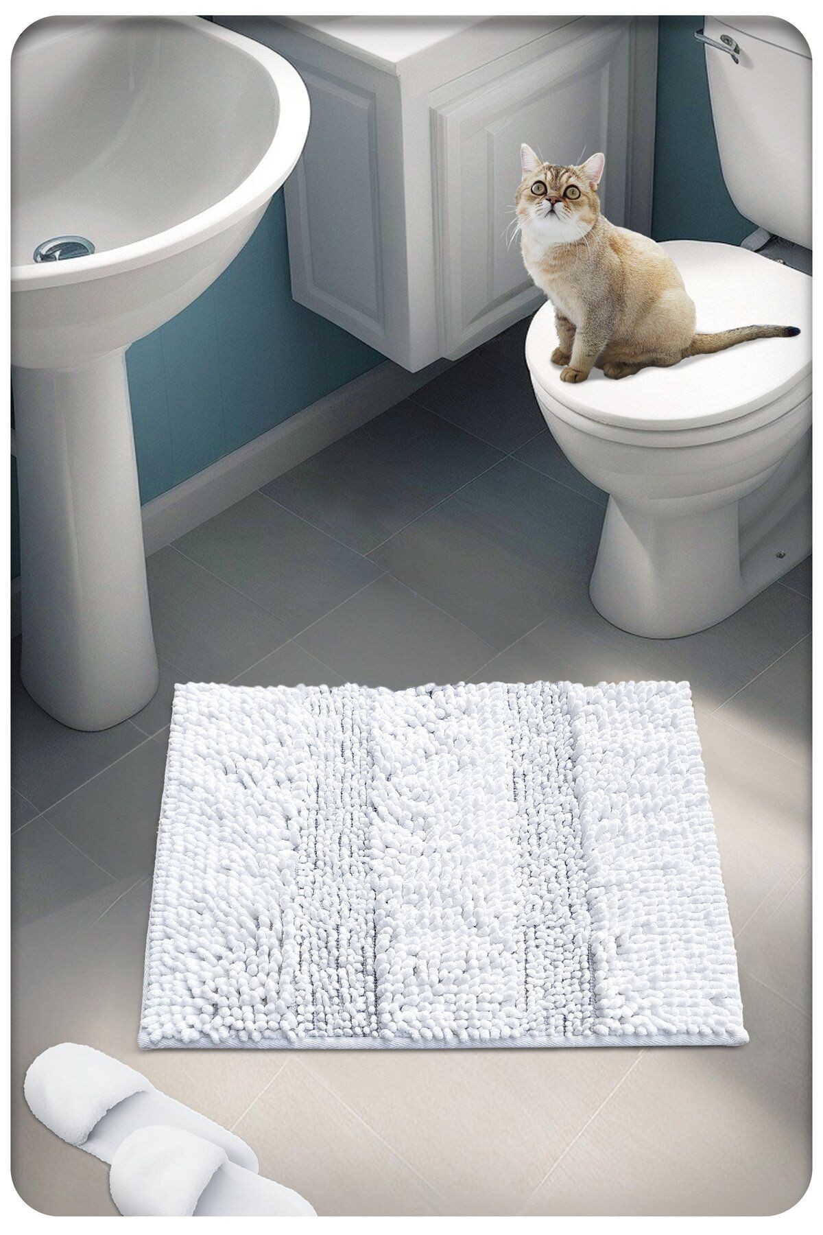 Pamuk Tafting Su Emici Banyo Paspası, Banyo Halısı Makarna 60x50 Cm